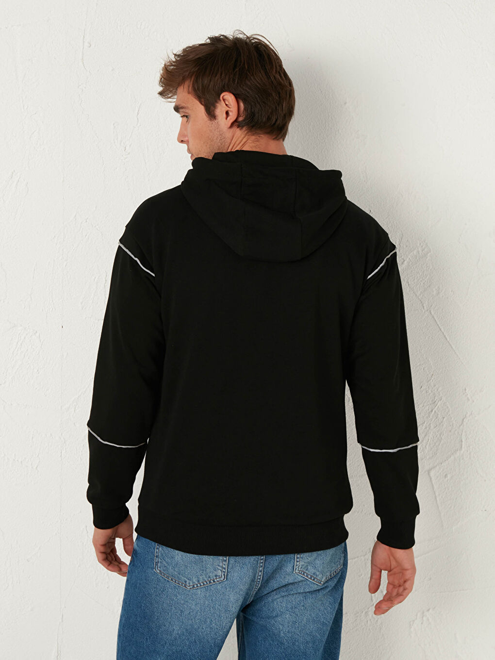 Siyah Uzun Kollu Baskılı Erkek Hoodie-4