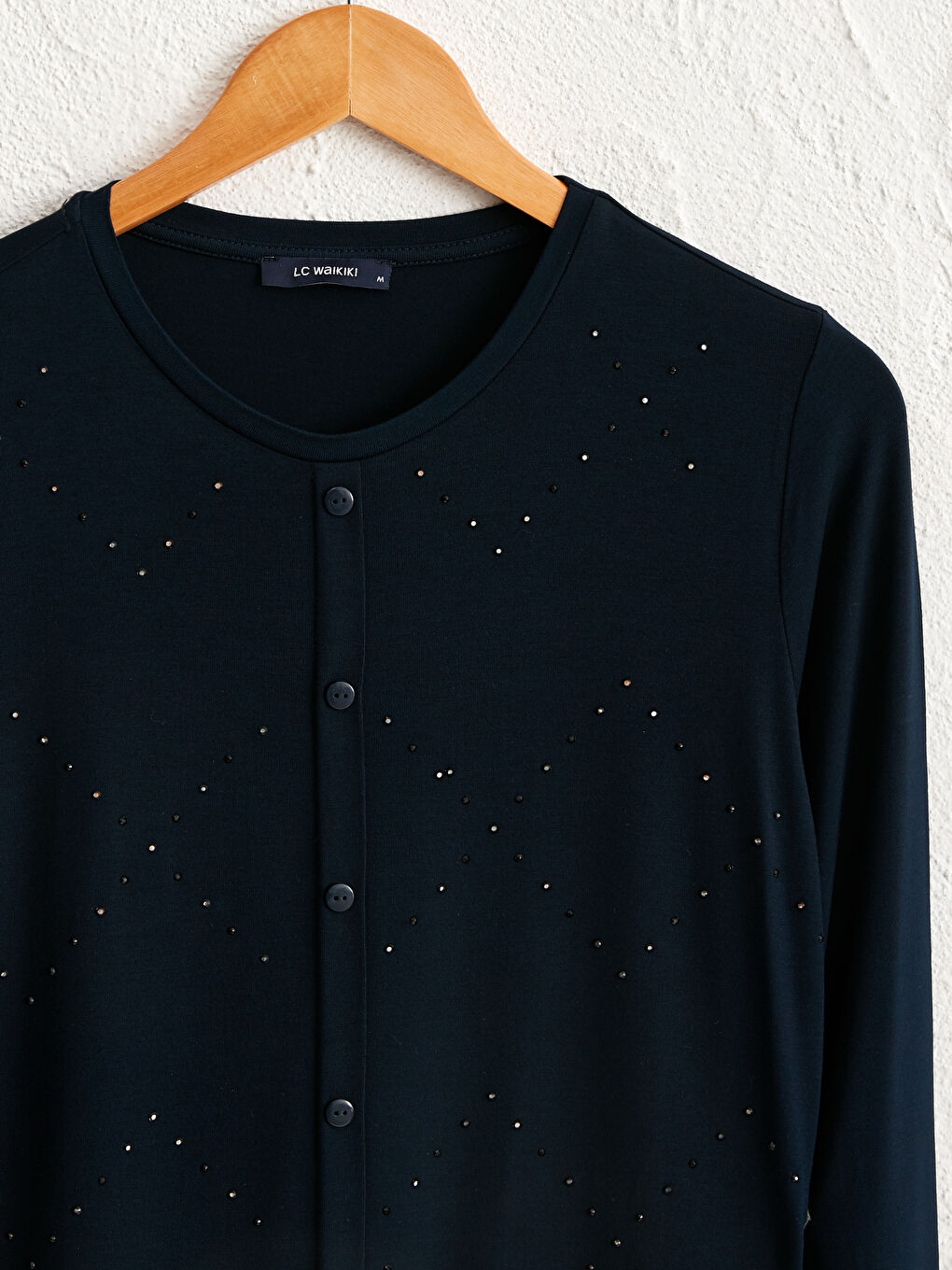 Lacivert Aplike Baskılı Viskon Tişört-2