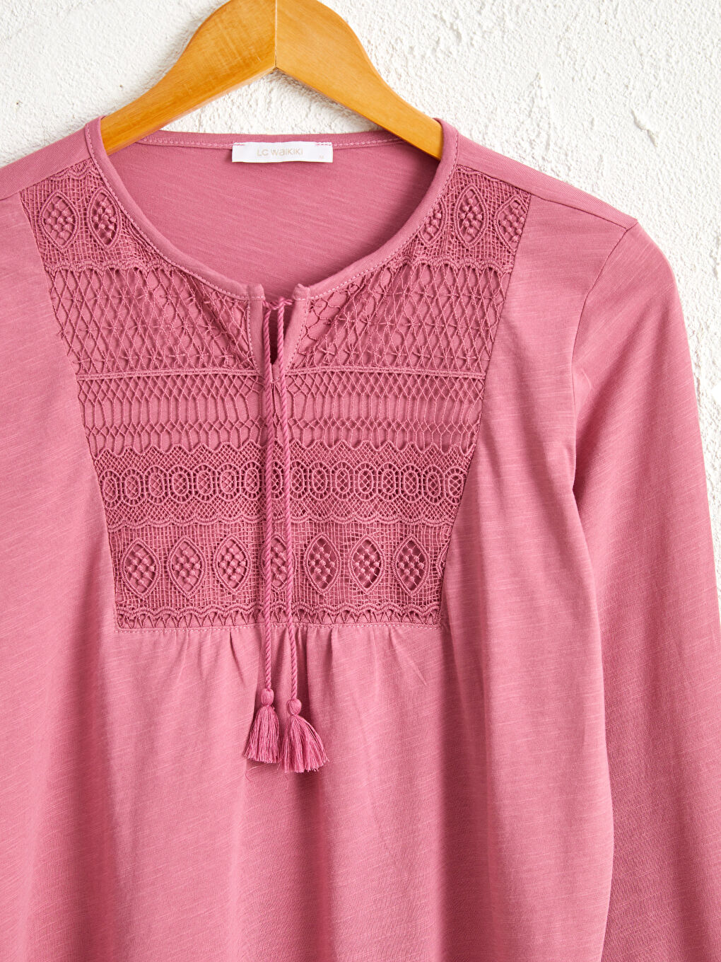 Lacy Collar Jean Cotton T-Shirt-2