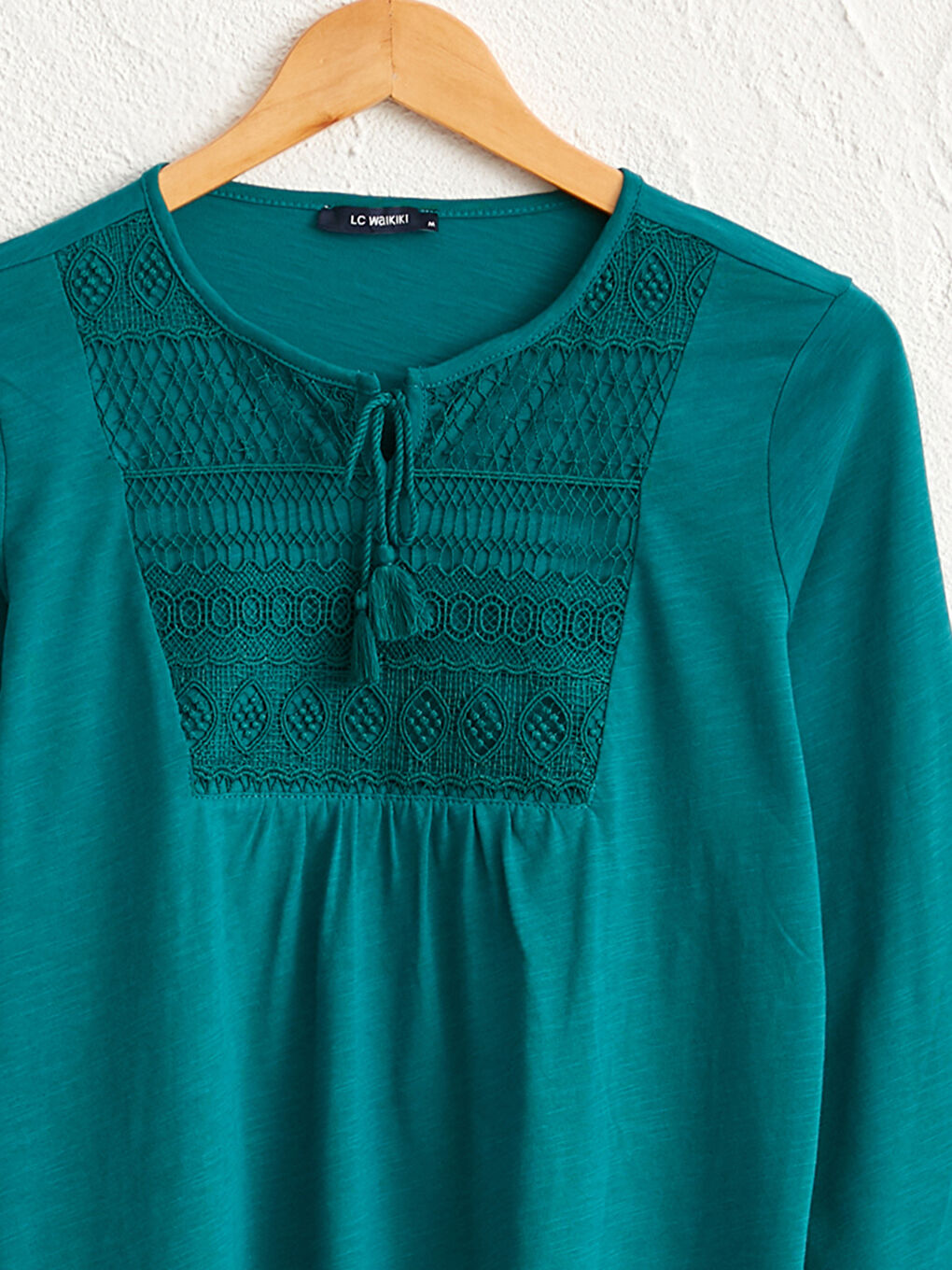 Lacy Collar Jean Cotton T-Shirt-2