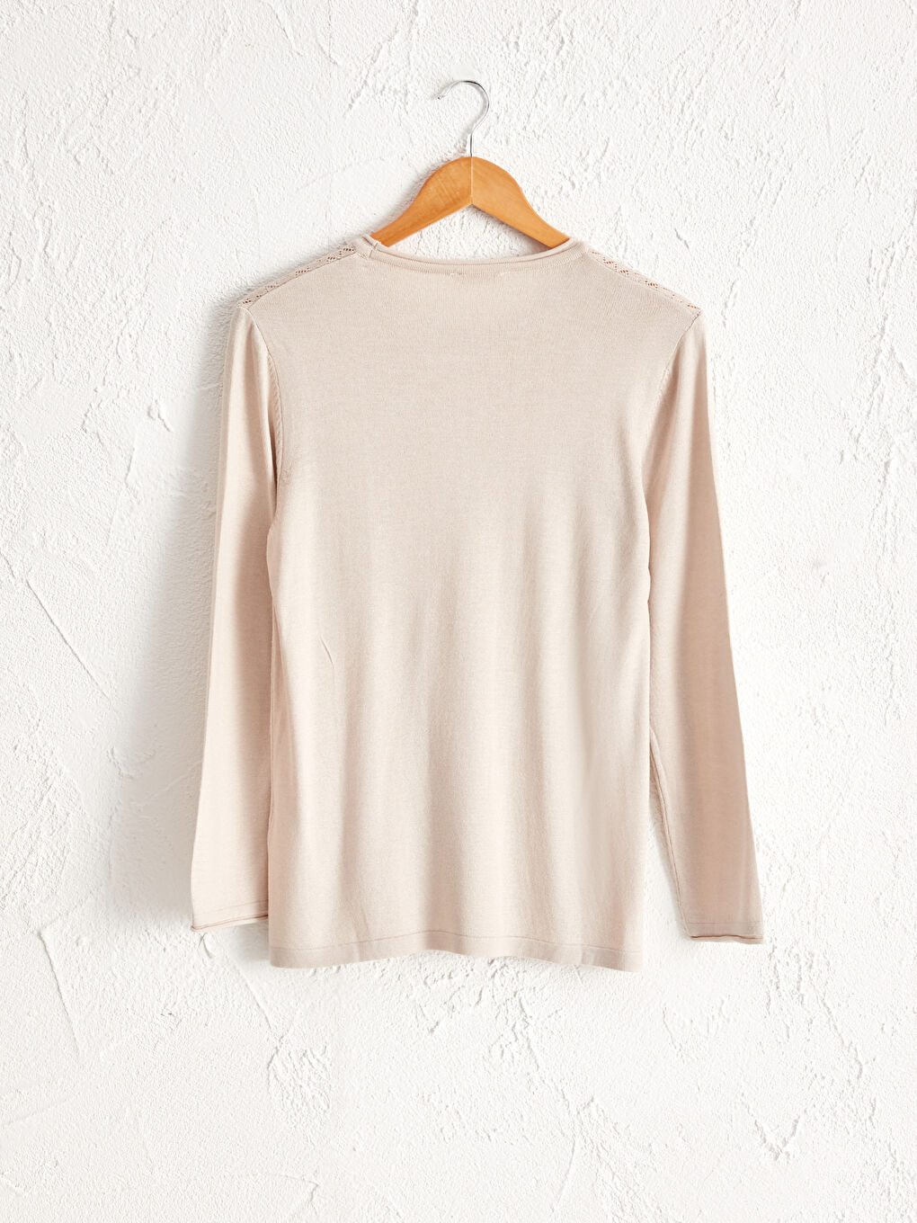 Bej Bisiklet Yaka Uzun Kollu Kadın İnce Triko Kazak-7