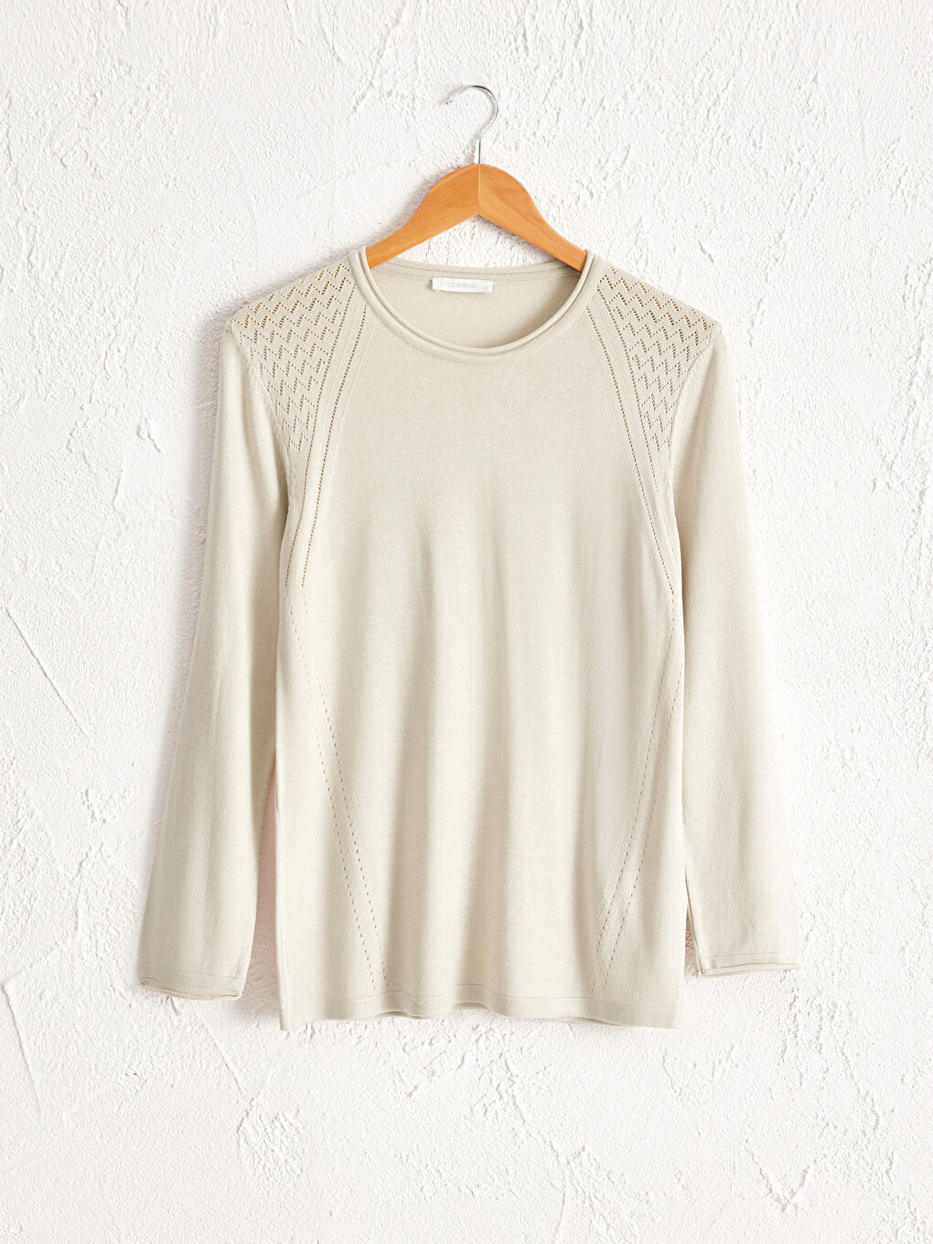 Bej Bisiklet Yaka Uzun Kollu Kadın İnce Triko Kazak-6