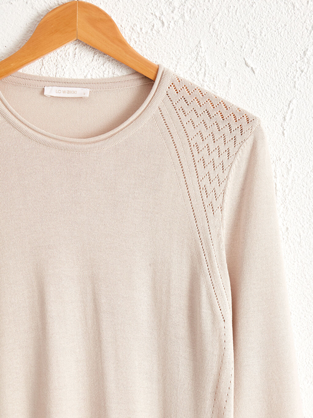 Bej Bisiklet Yaka Uzun Kollu Kadın İnce Triko Kazak-8