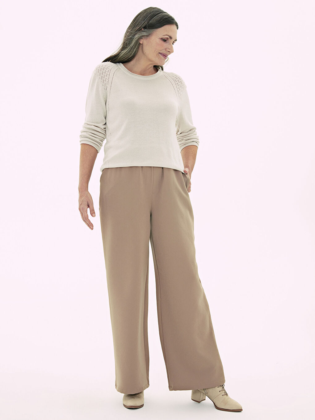 Bej Bisiklet Yaka Uzun Kollu Kadın İnce Triko Kazak-4