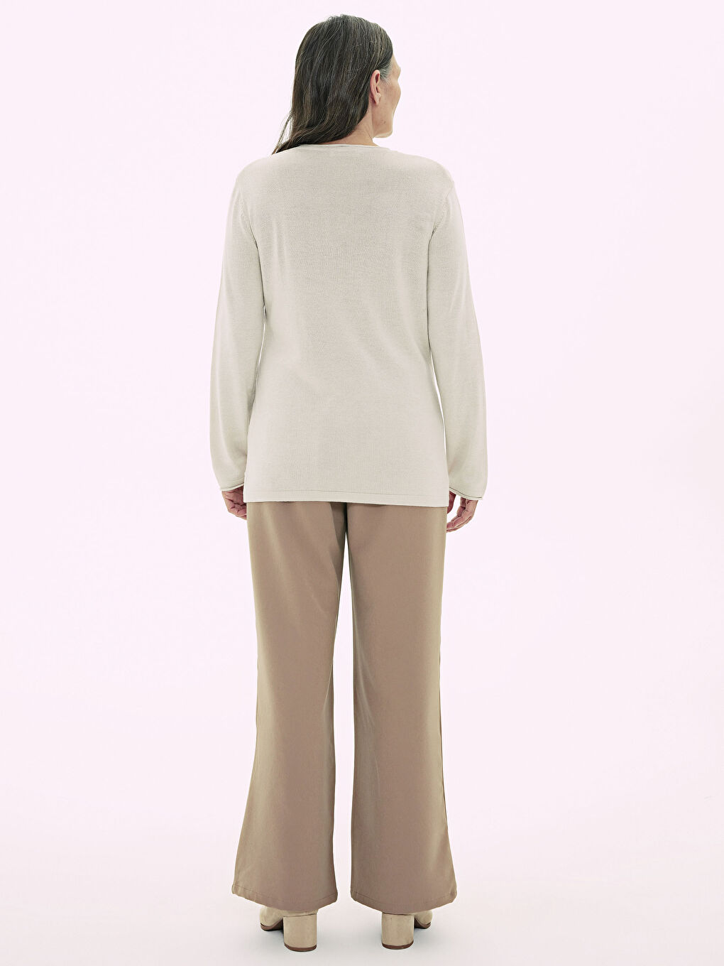 Bej Bisiklet Yaka Uzun Kollu Kadın İnce Triko Kazak-5