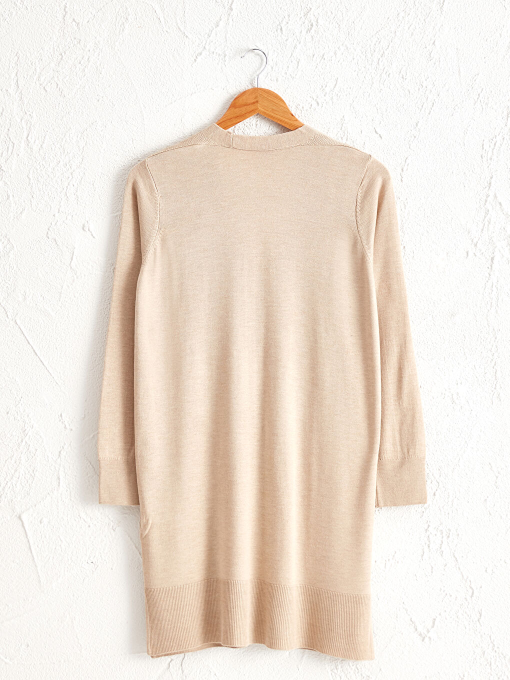 Bej Uzun Kollu Kadın İnce Triko Hırka-6