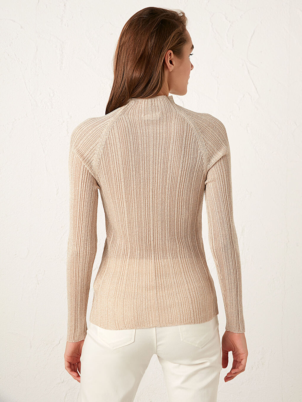 Bej Balıkçı Yaka İnce Triko Kazak-4