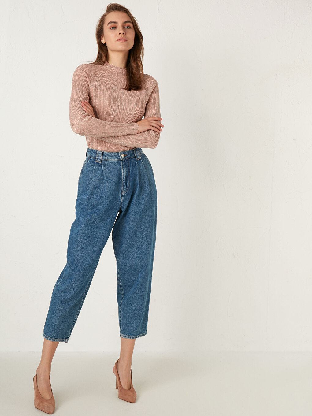 Pembe Balıkçı Yaka İnce Triko Kazak-3