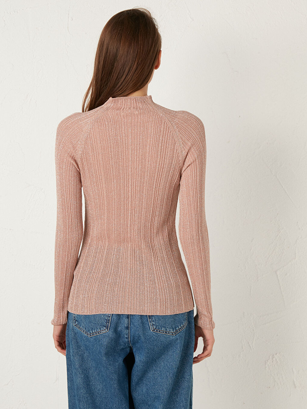 Pembe Balıkçı Yaka İnce Triko Kazak-4