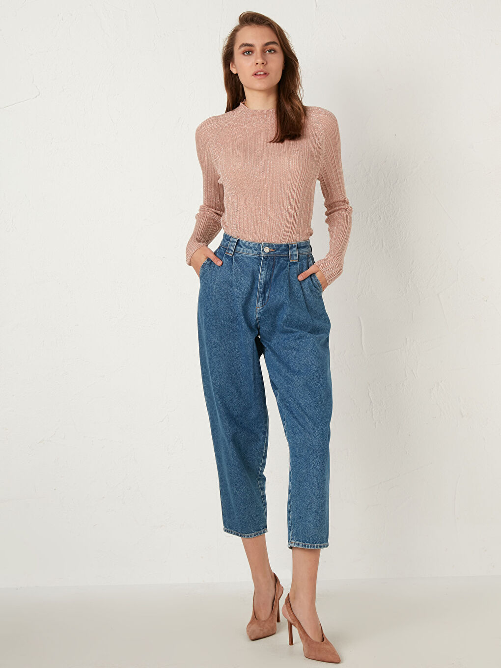 Pembe Balıkçı Yaka İnce Triko Kazak-2