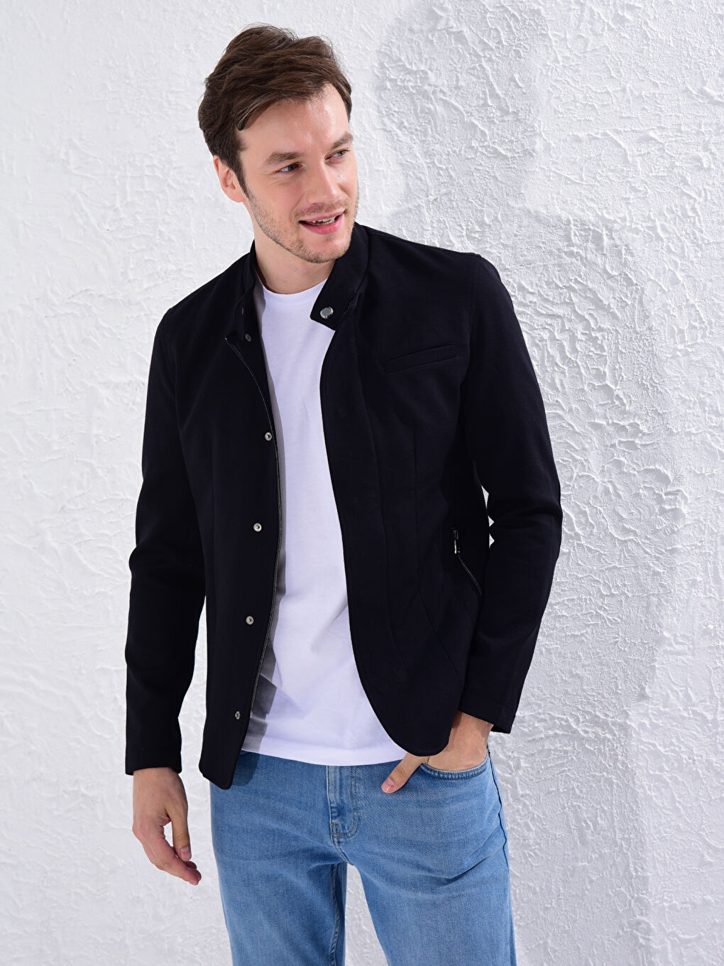 Lacivert Slim Fit Hakim Yaka Ceket