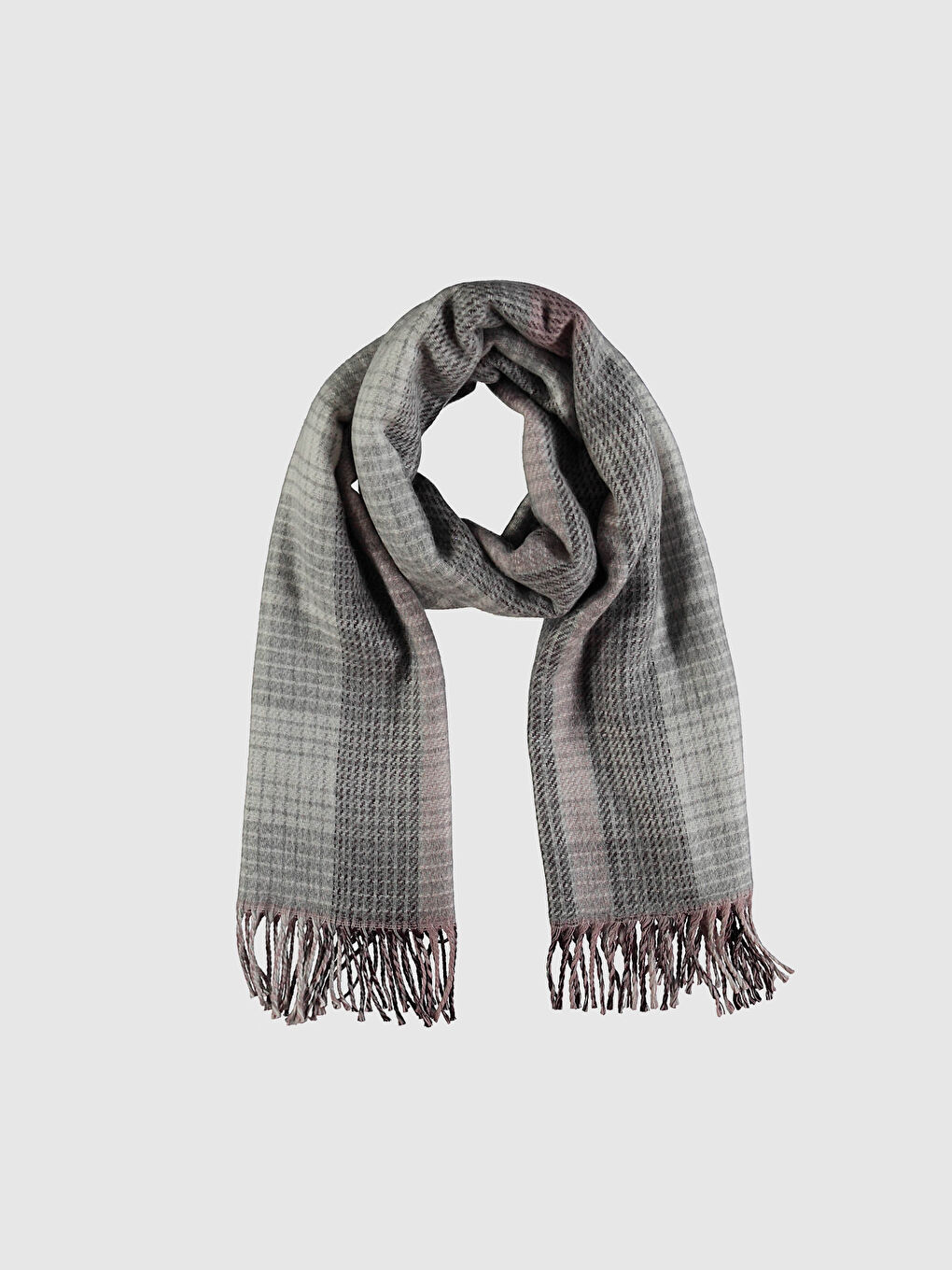 Lila Ekoseli Buklet Saçaklı Atkı