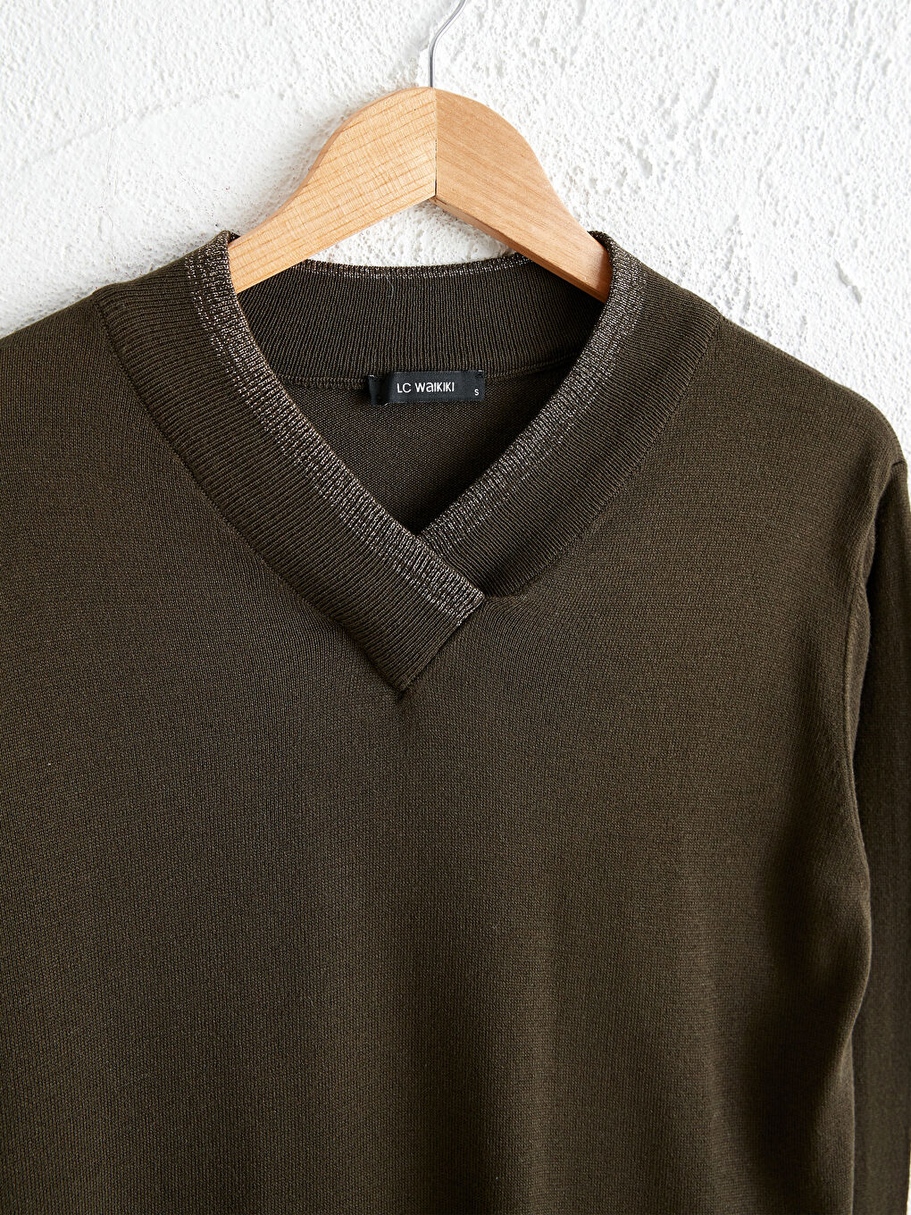 Haki V Yaka Uzun Kollu Kadın Triko Kazak-2