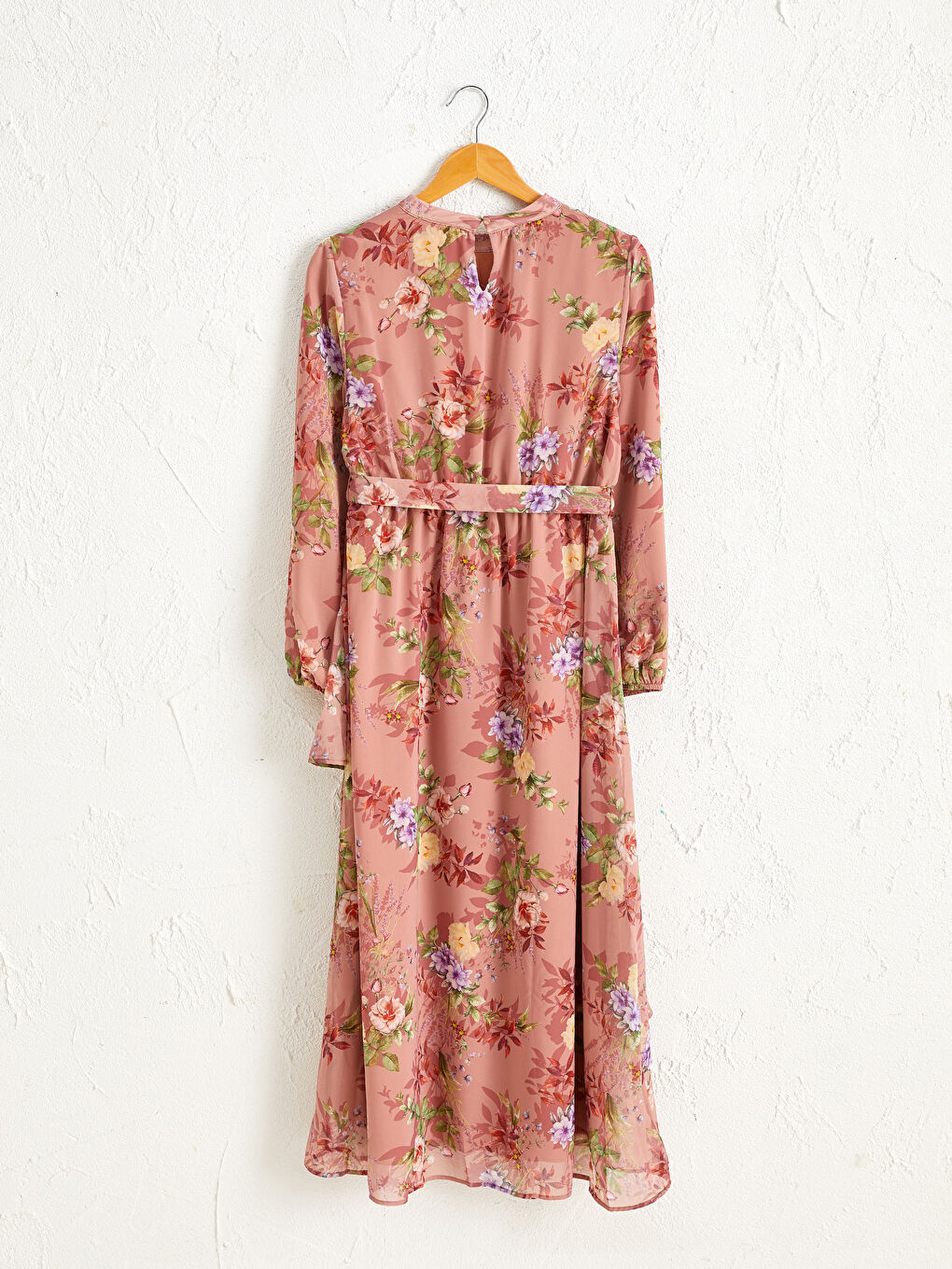 Fastening Detailed Waist Floral Pattern Maxi Dress-1