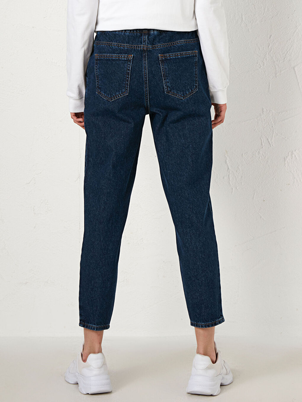 İndigo Beli Lastikli Harem Jean Pantolon-1