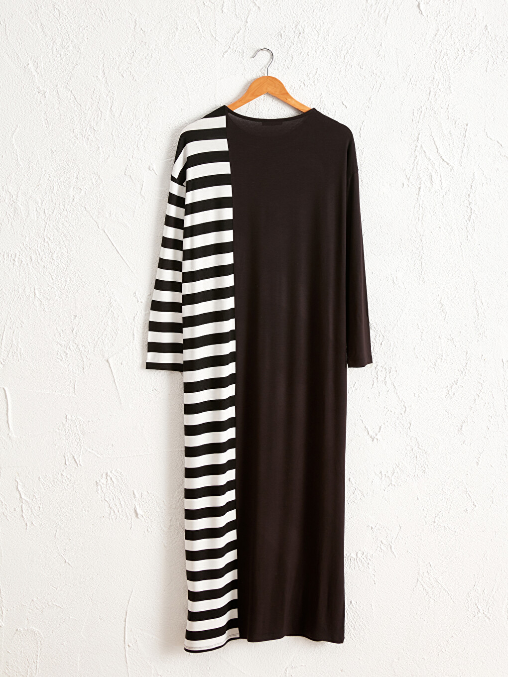 Line Detailed Block Long Viscose Dress-1