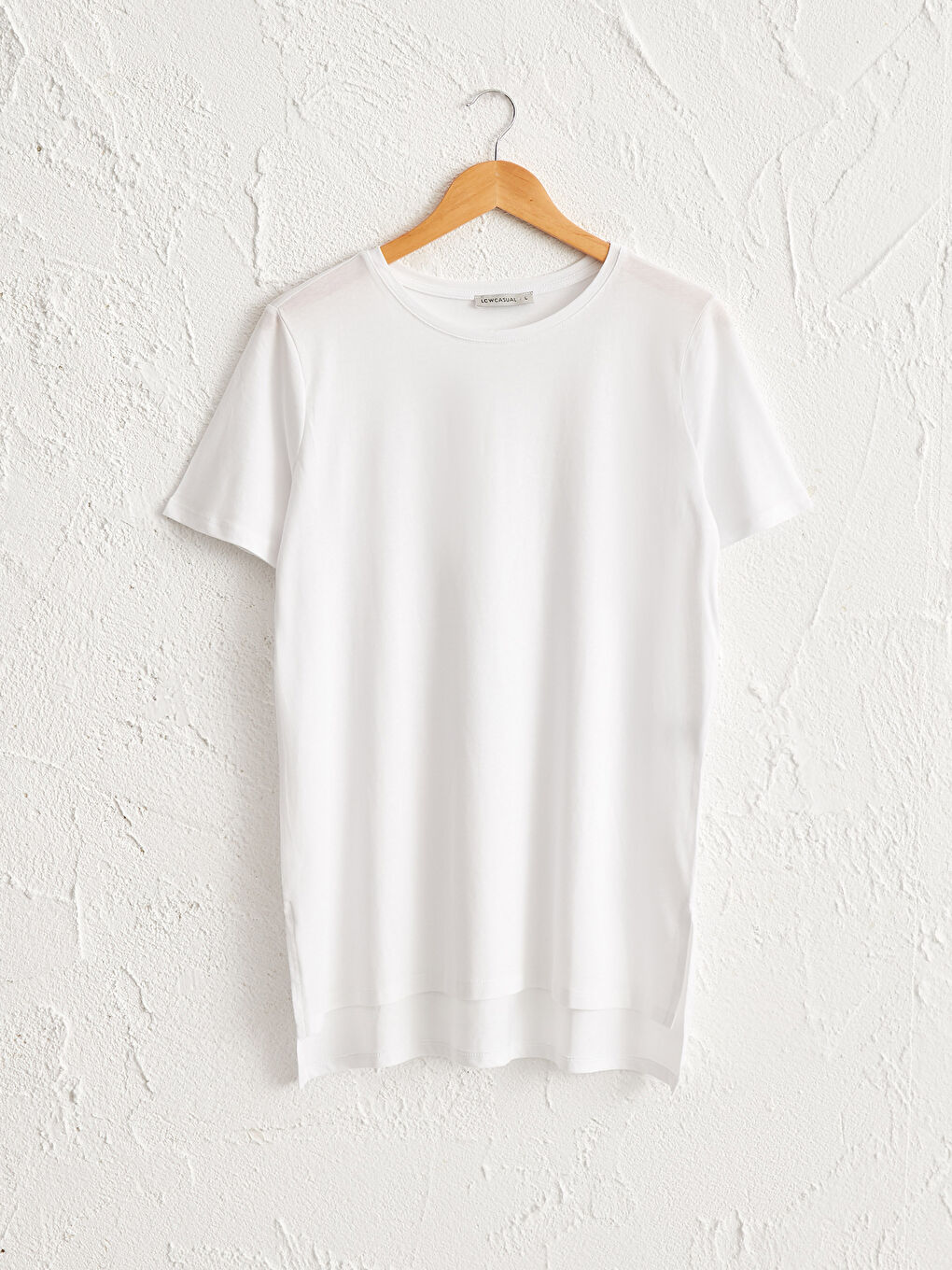 Beyaz Bisiklet Yaka Pamuklu Basic Tişört