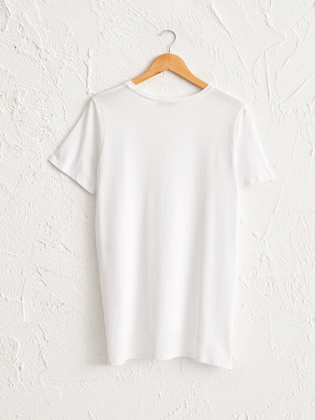 Beyaz Bisiklet Yaka Pamuklu Basic Tişört-1