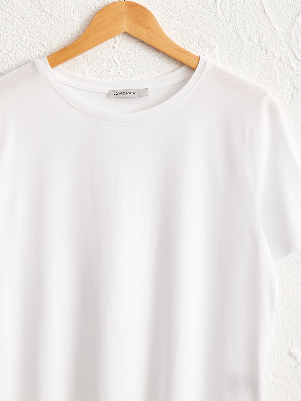 Beyaz Bisiklet Yaka Pamuklu Basic Tişört-2