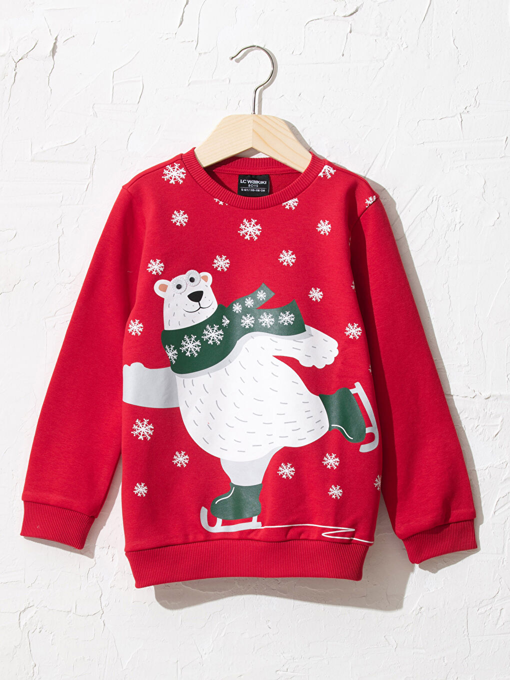 Kırmızı Yılbaşı Temalı Erkek Çocuk Baskılı Sweatshirt Baba Oğul Kombini