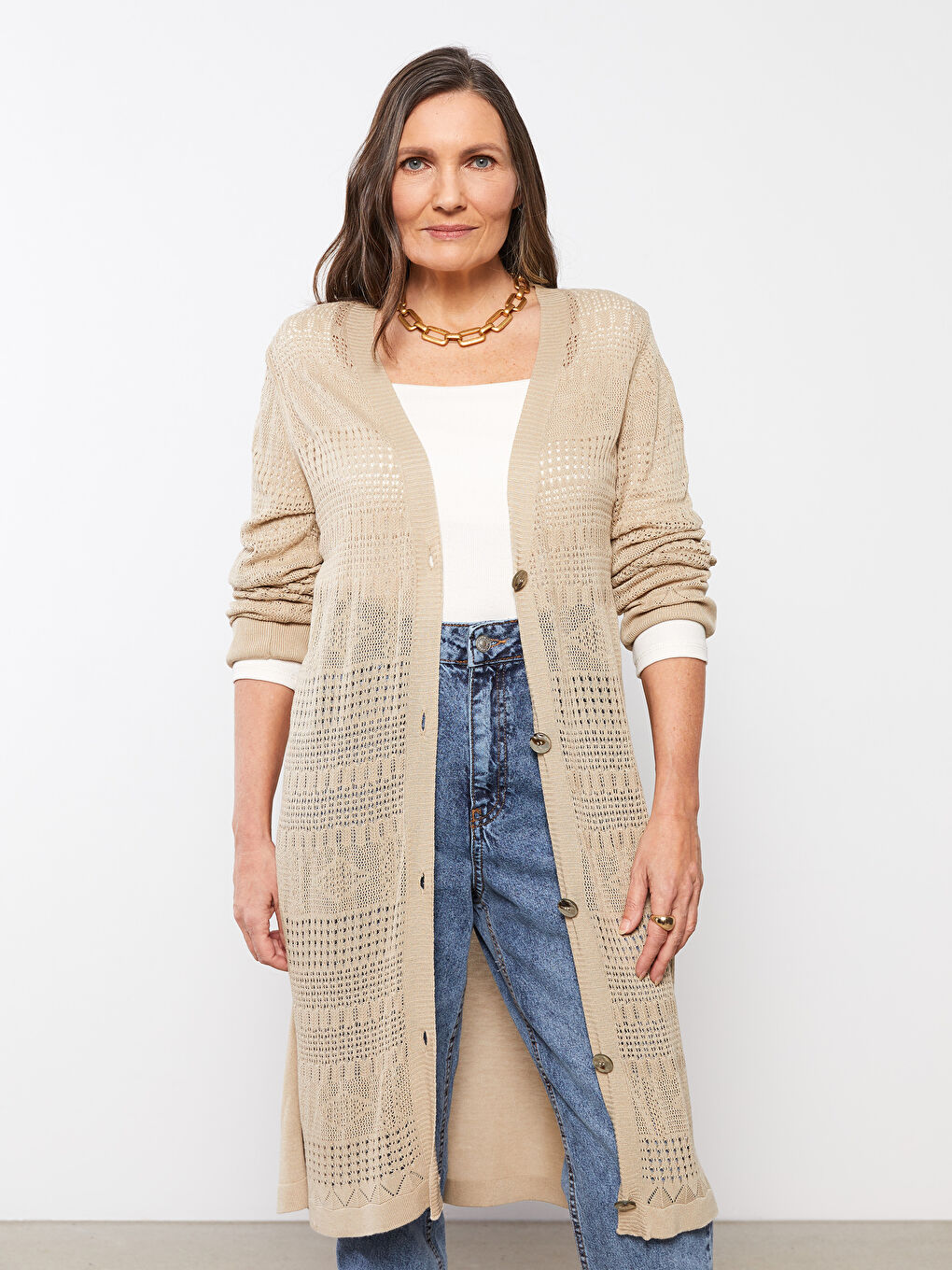 V-Neck Self Patterned Long Sleeve Women's Knitwear Cardigan-2