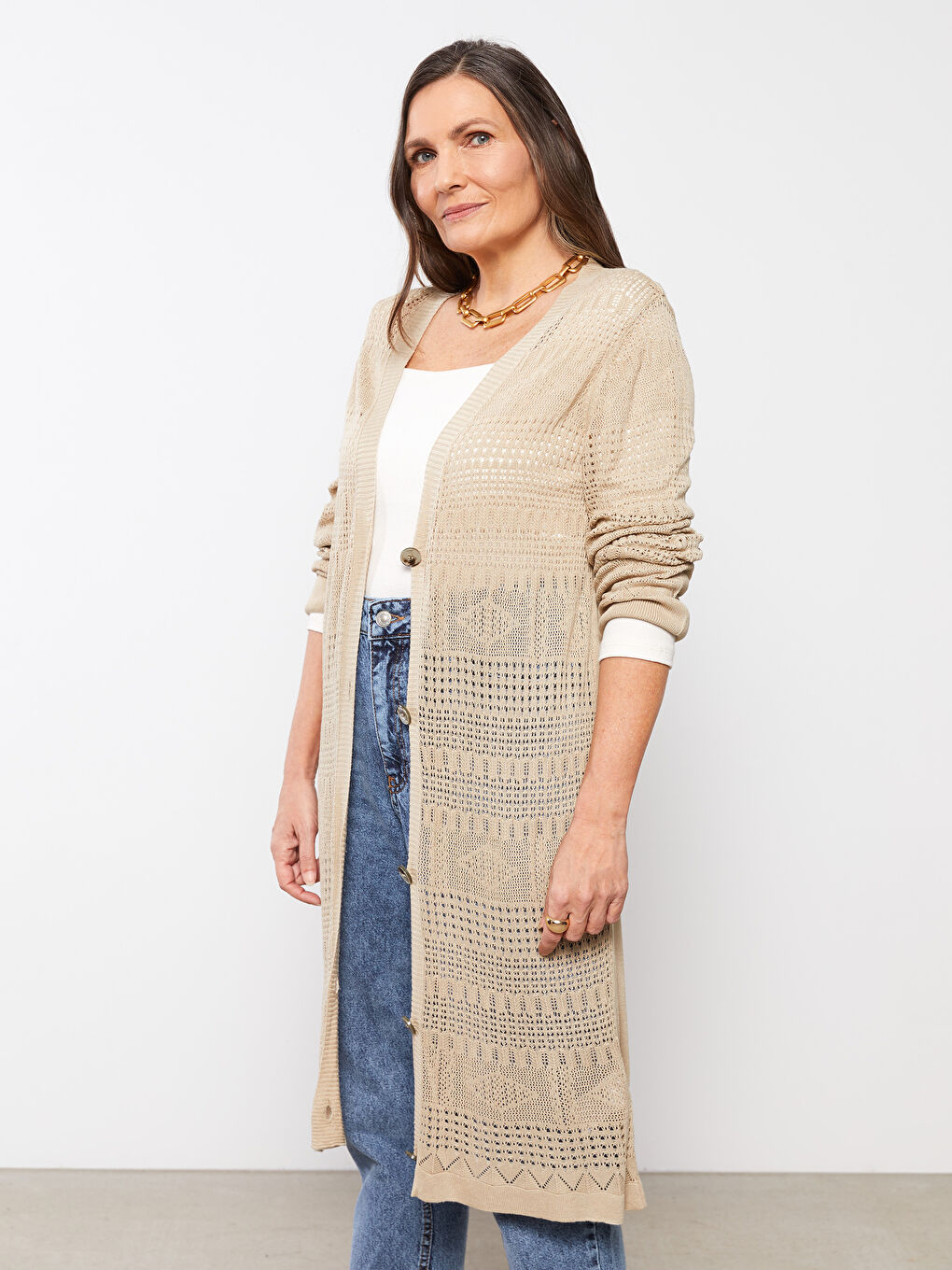 V-Neck Self Patterned Long Sleeve Women's Knitwear Cardigan-4