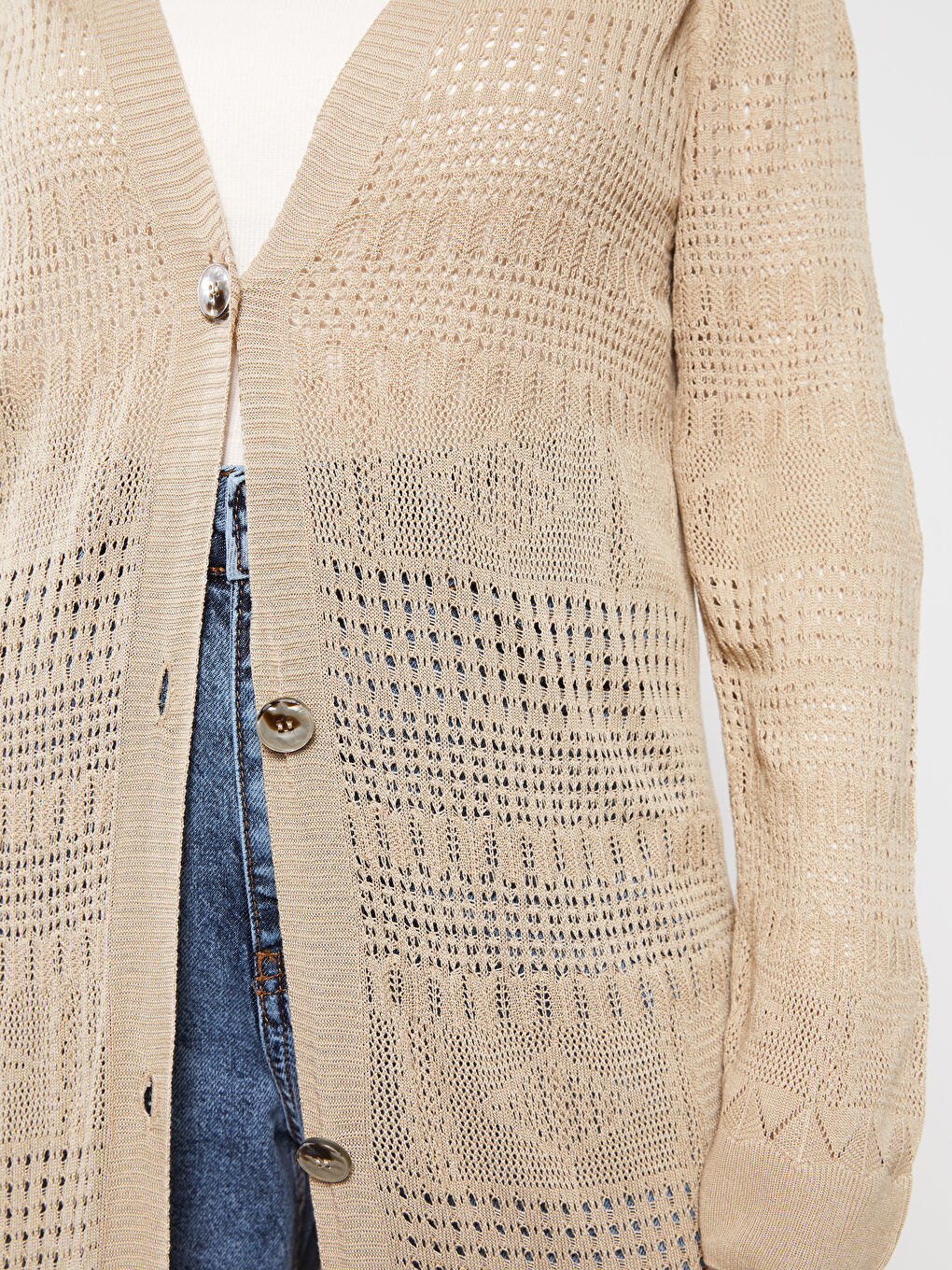 V-Neck Self Patterned Long Sleeve Women's Knitwear Cardigan-6