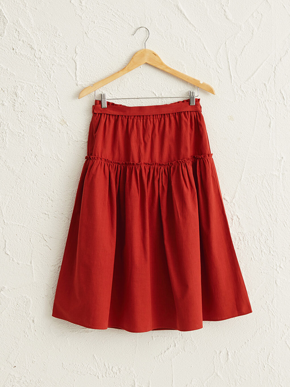 Kahverengi Beli Lastikli Volanlı Etek-1