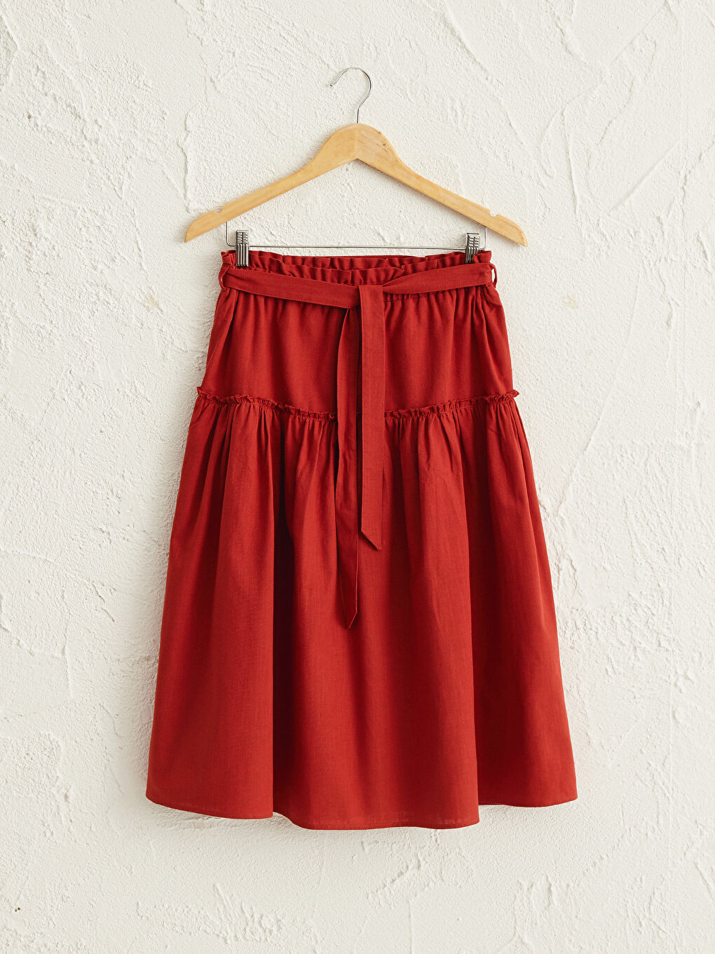 Kahverengi Beli Lastikli Volanlı Etek