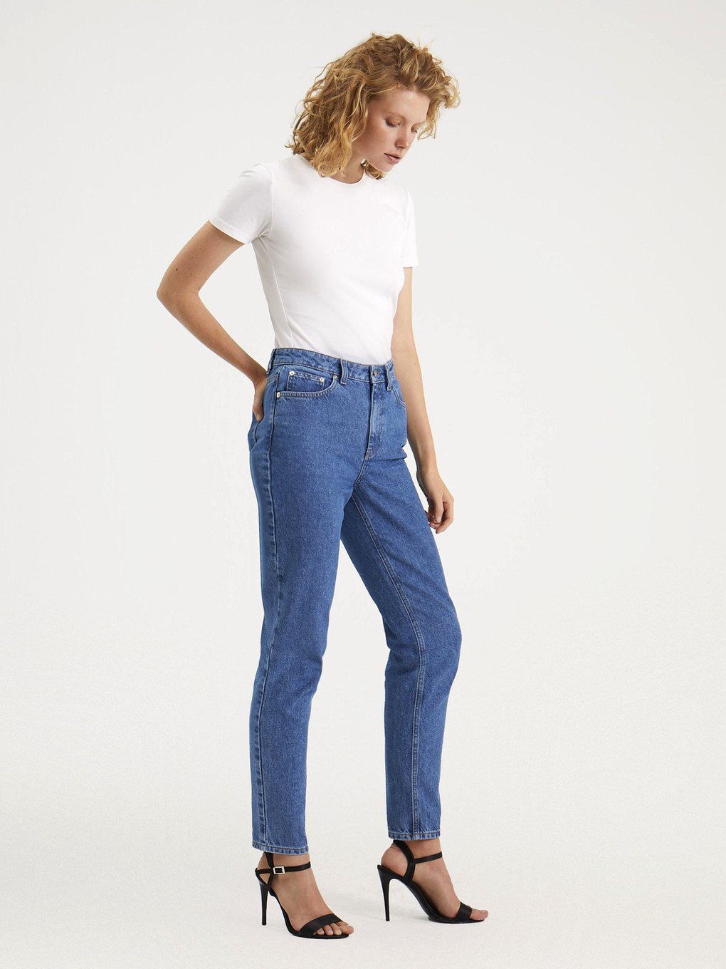İndigo Yüksek Bel Mom Fit Kadın Jean Pantolon-2