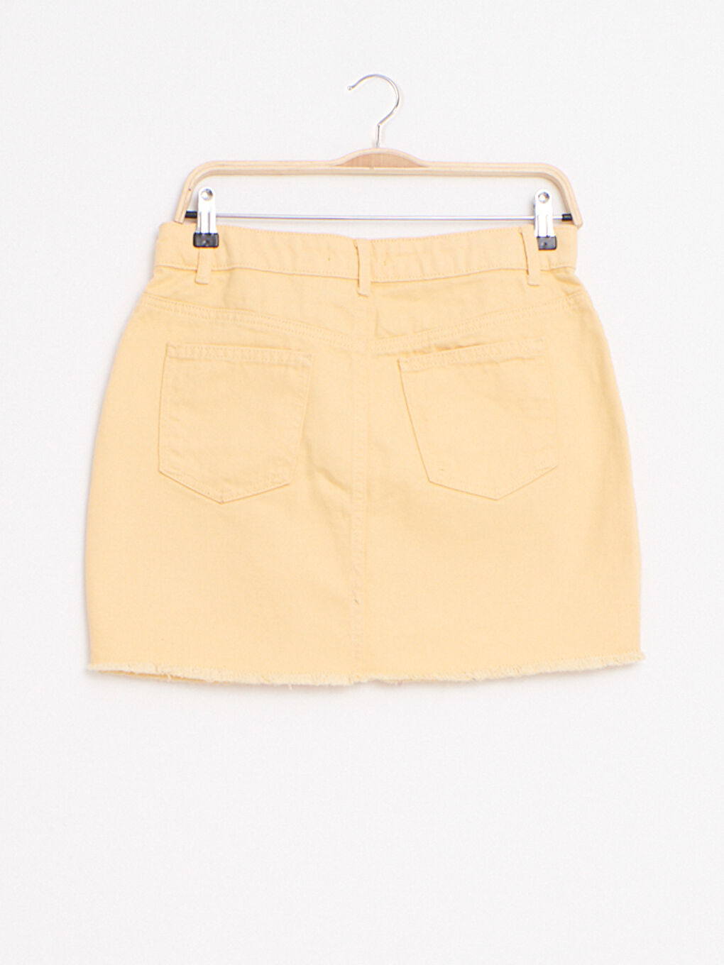 Sarı Standart Fit Kadın Cepli Mini Jean Etek-1