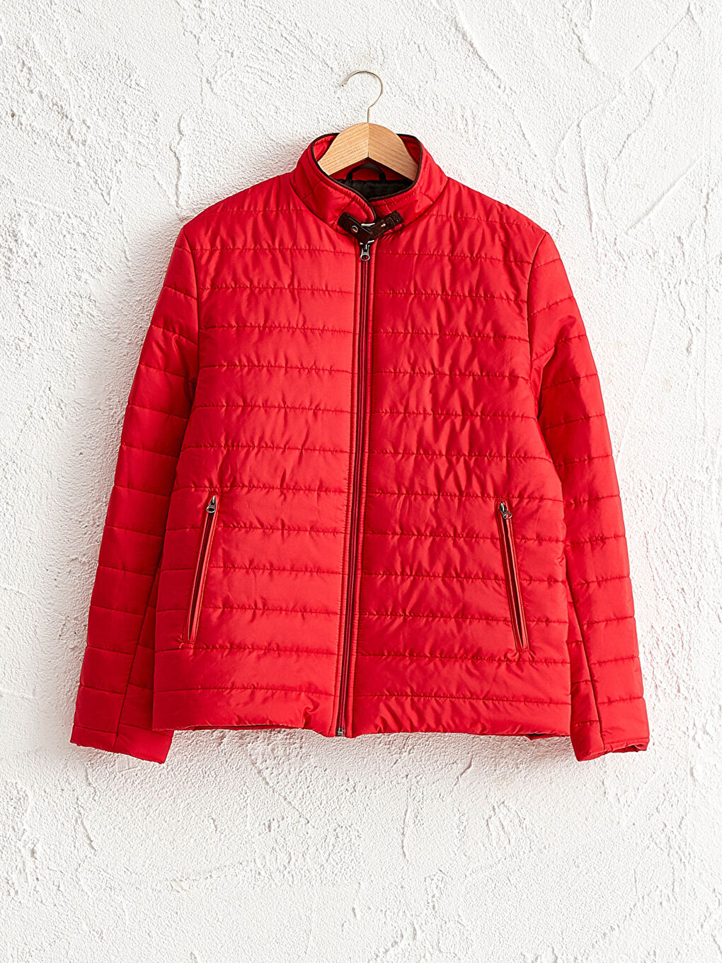 Kırmızı Dik Yaka Erkek Mont-6