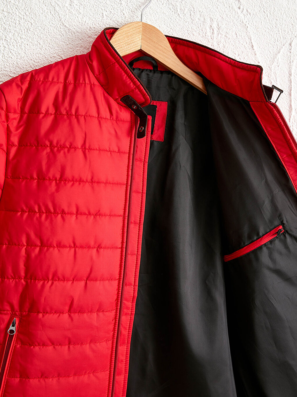 Kırmızı Dik Yaka Erkek Mont-8