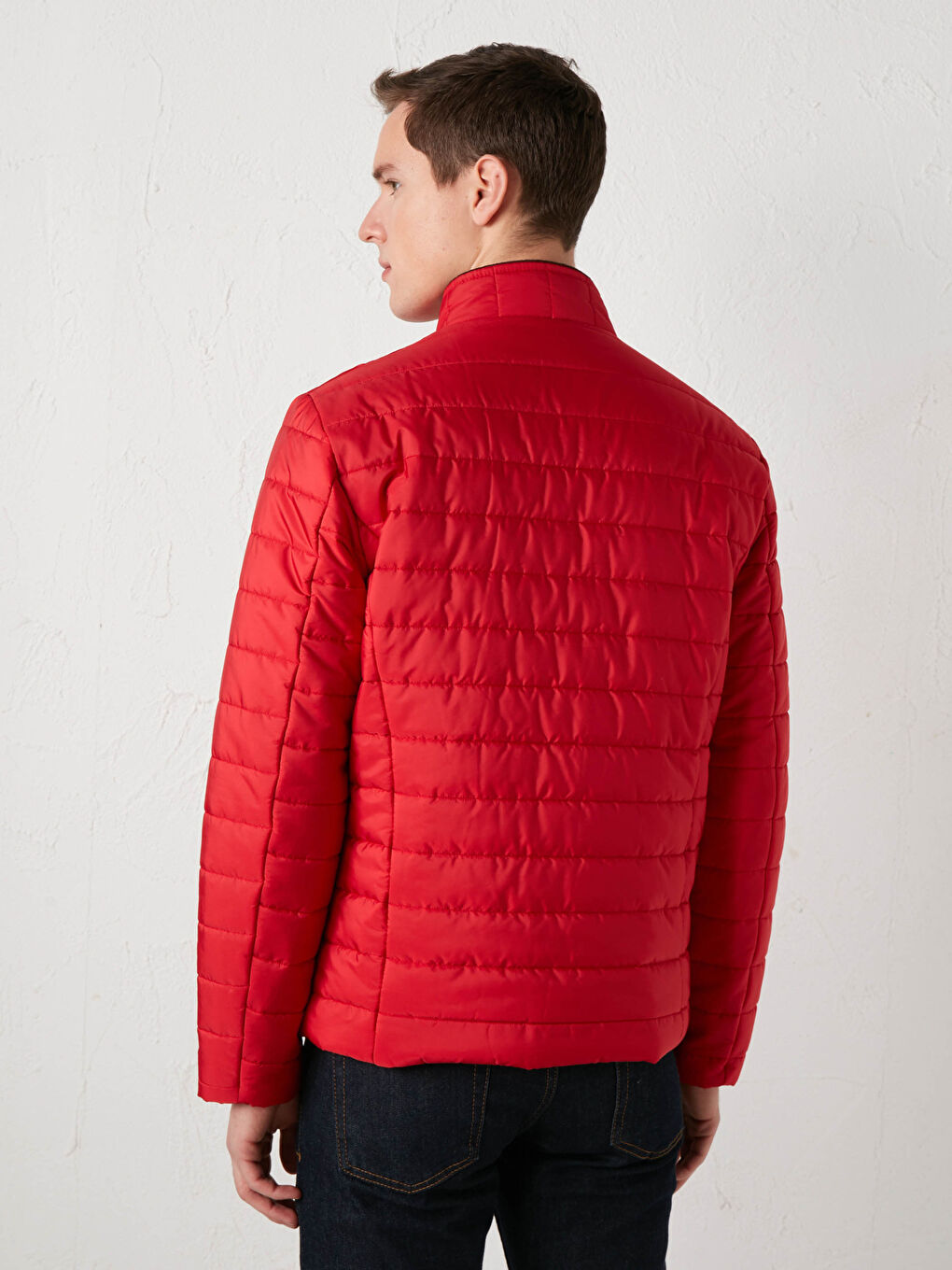 Kırmızı Dik Yaka Erkek Mont-3