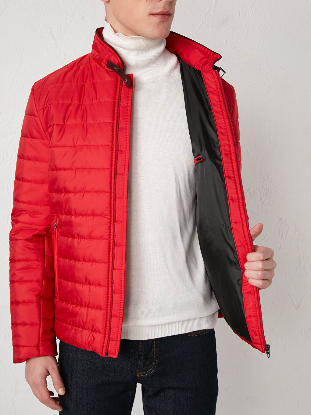 Kırmızı Dik Yaka Erkek Mont-4