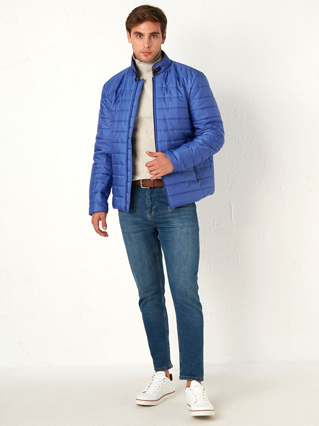 İndigo Dik Yaka Şişme Mont-5