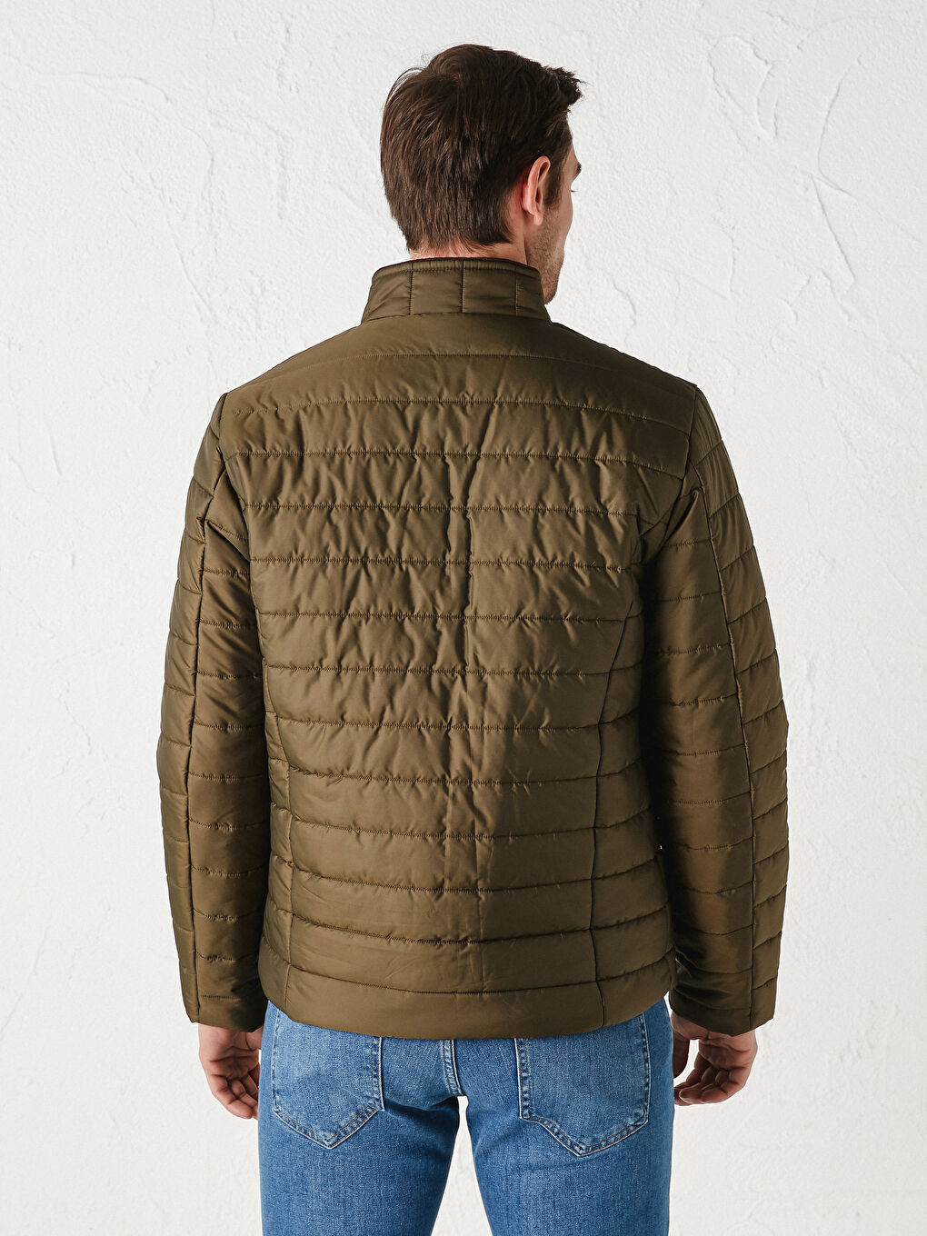 Yeşil Dik Yaka Erkek Şişme Mont-6