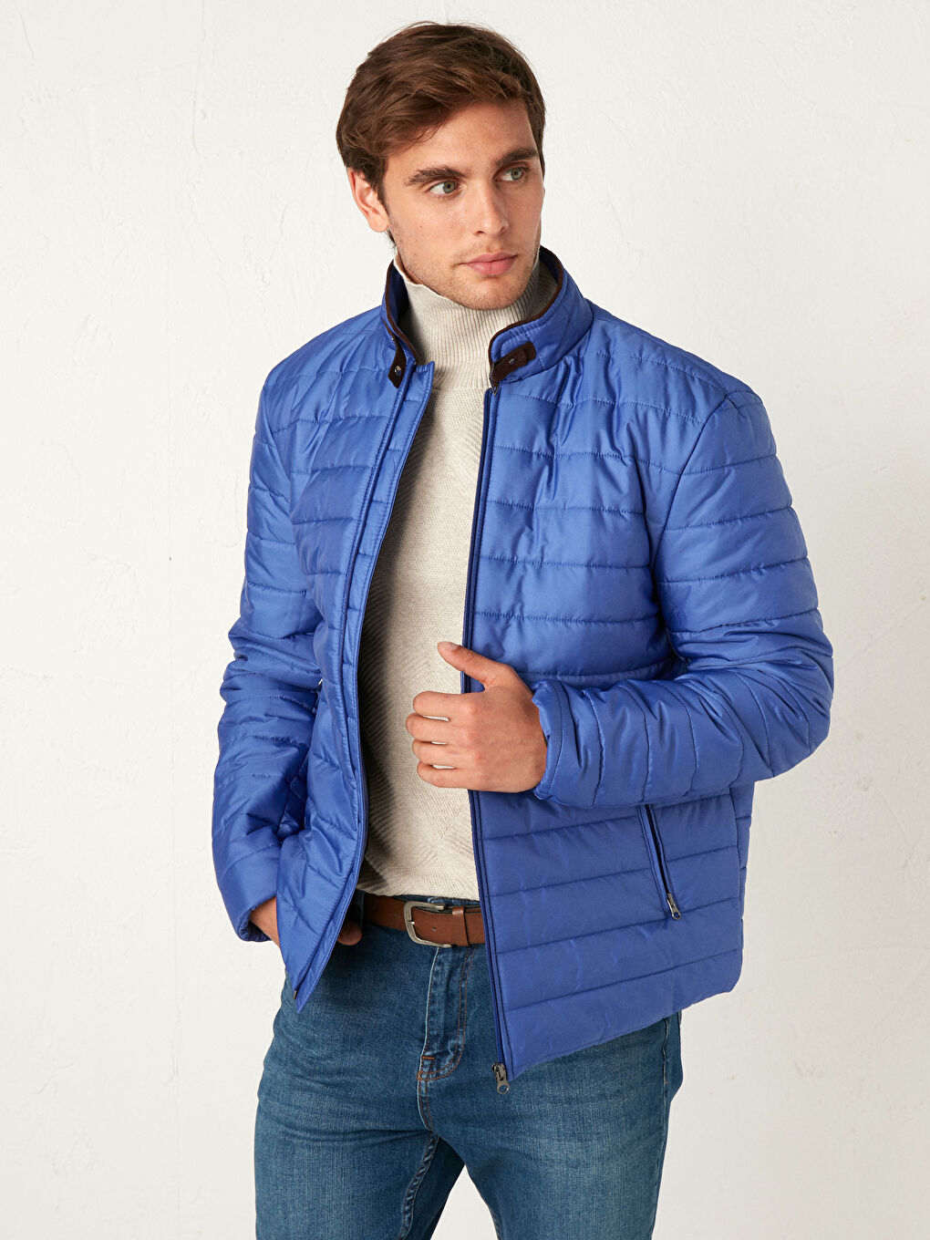 İndigo Dik Yaka Şişme Mont