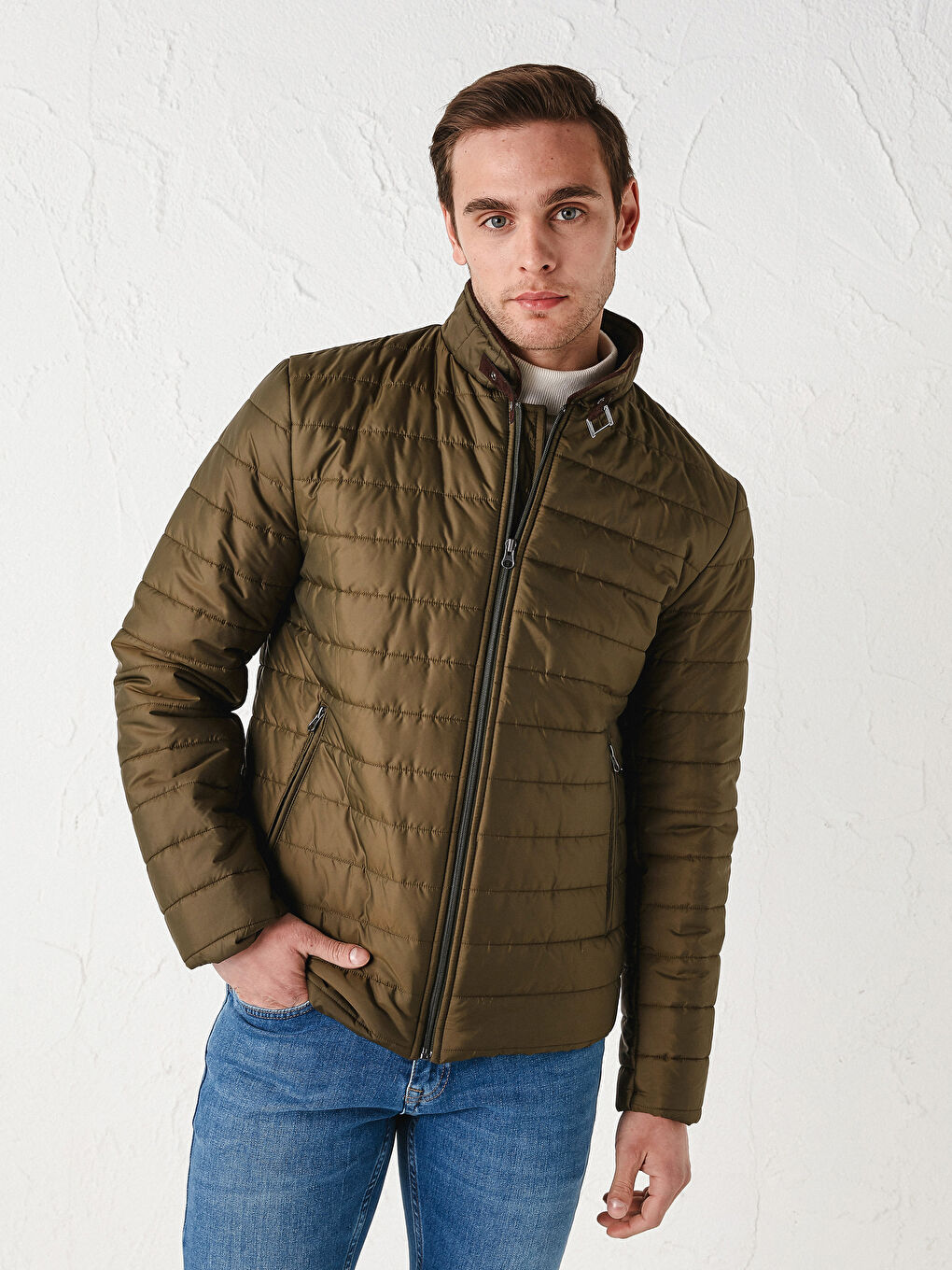 Yeşil Dik Yaka Erkek Şişme Mont-1