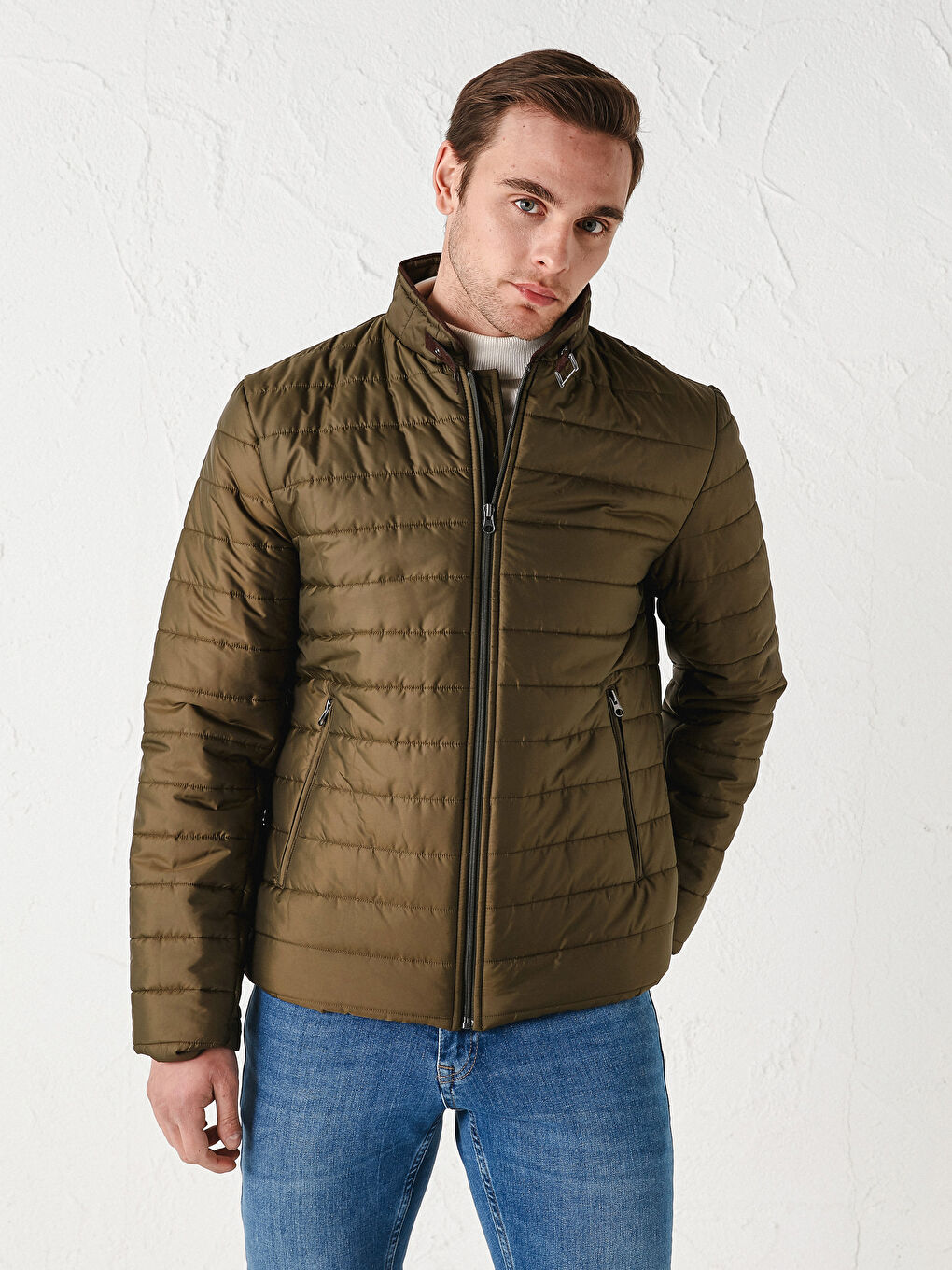 Yeşil Dik Yaka Erkek Şişme Mont-2