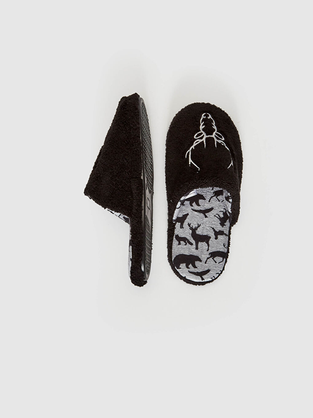 Siyah Erkek Nakışlı Ev Terliği-2