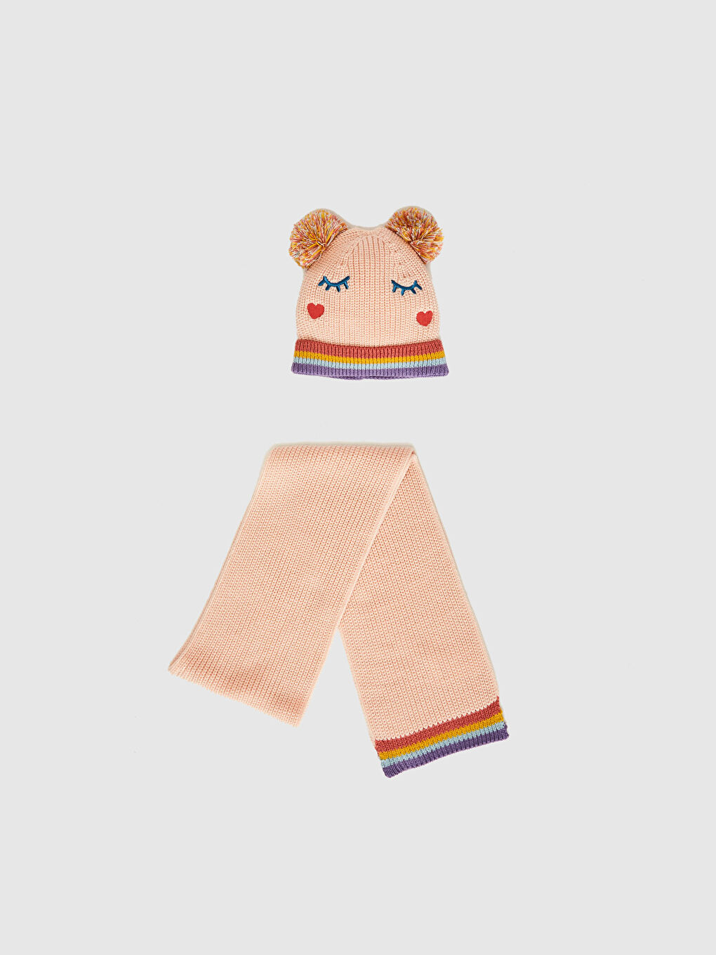 Girl's Cute Face Pattern Knitwear Beanie and Scarf