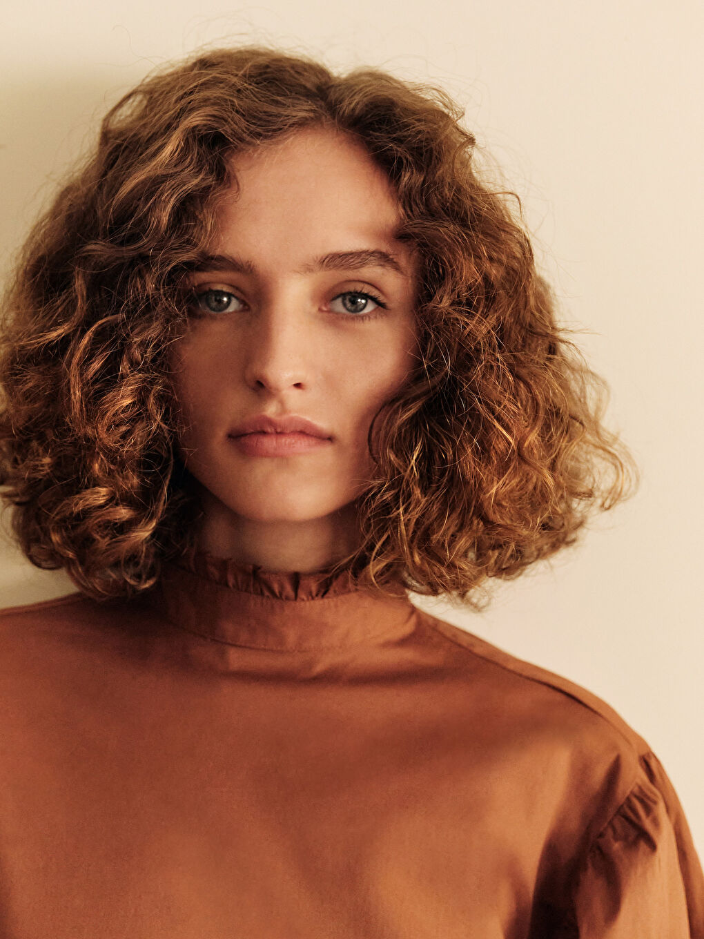 Kahverengi Düz Balon Kol Poplin Tunik-2