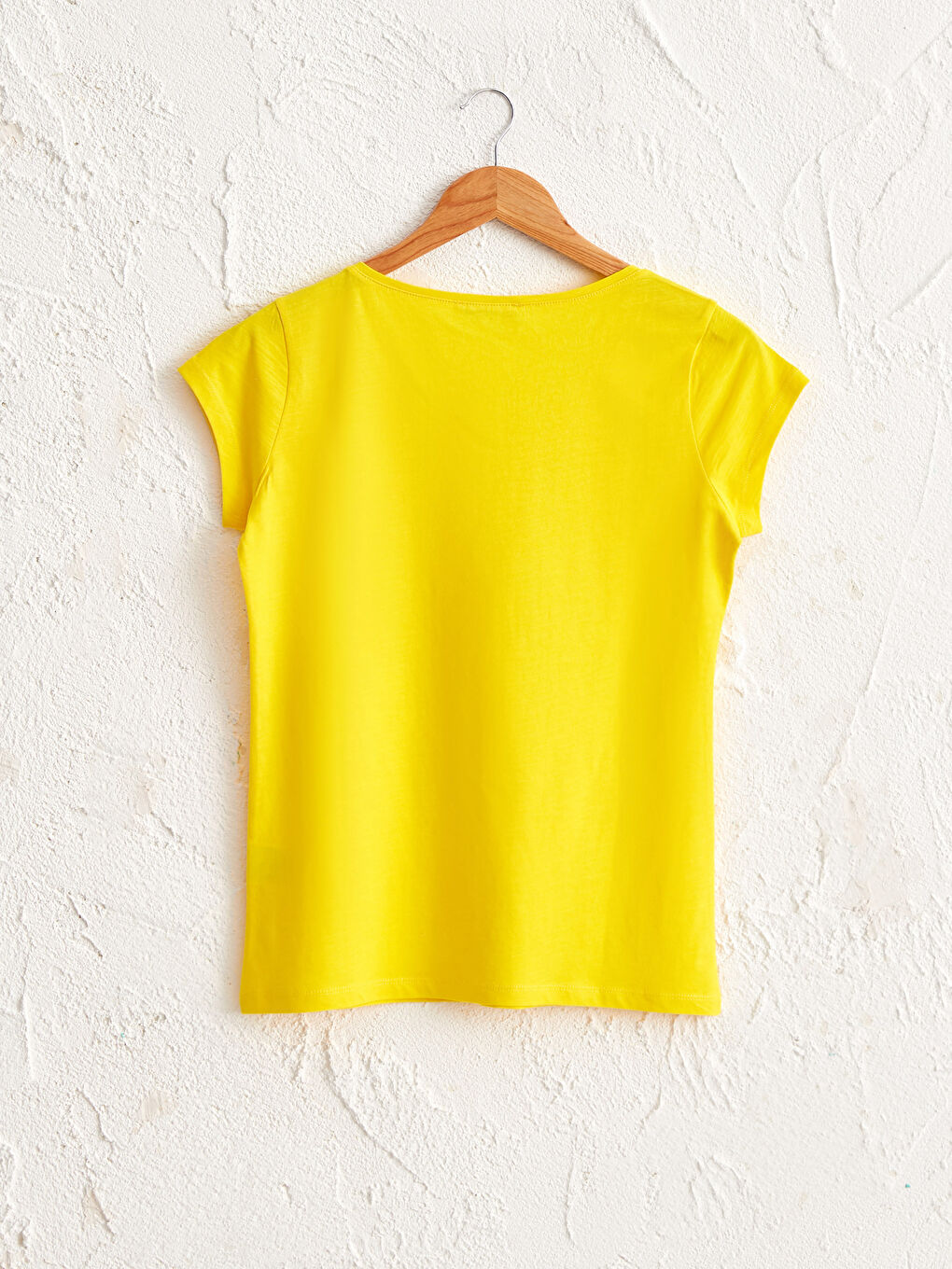 Sarı V Yaka Pamuklu Tişört-1