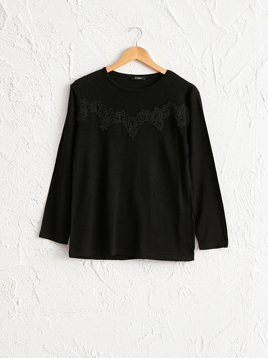 Siyah Dantel Detaylı İnce Triko Kazak-2