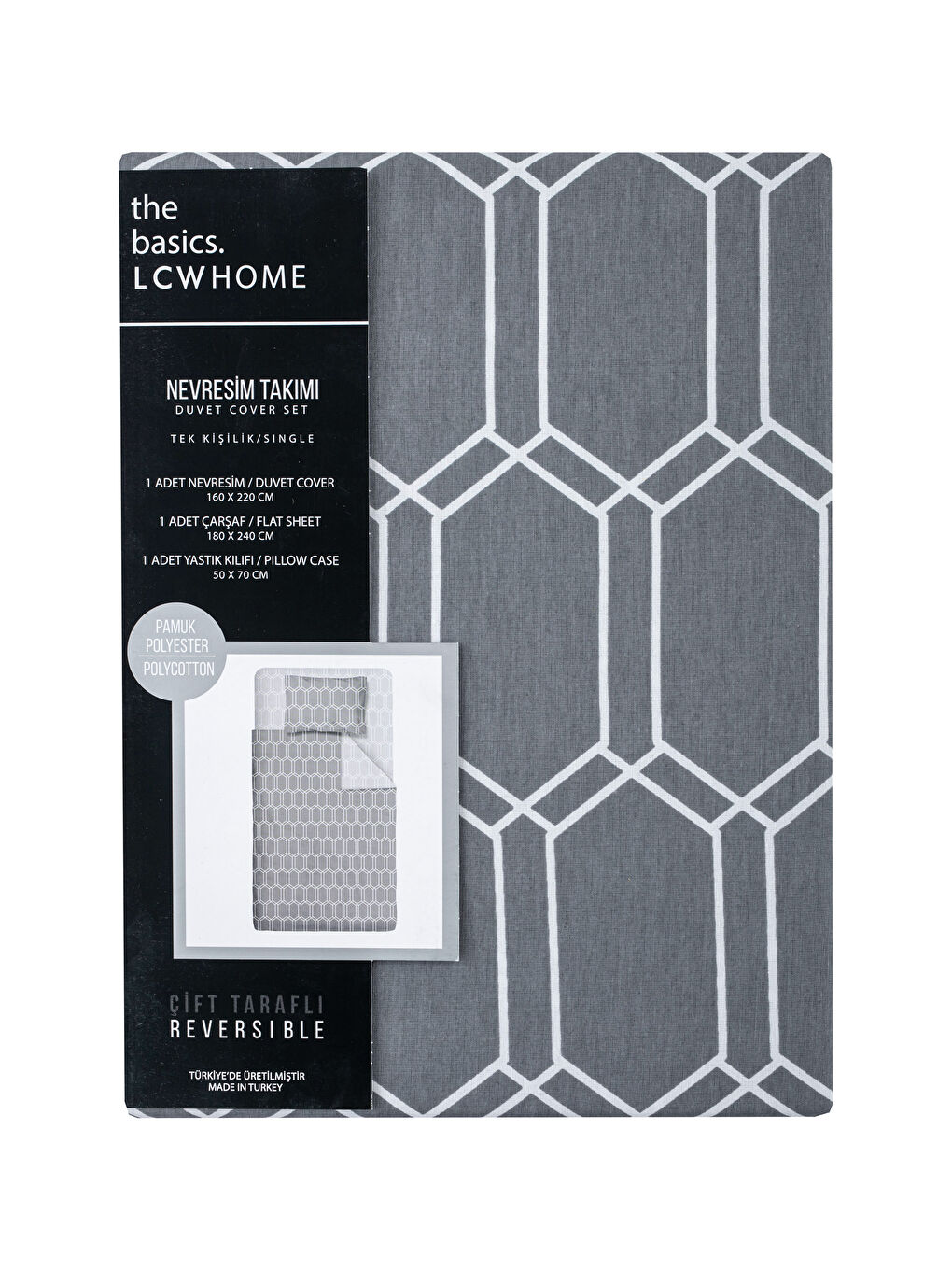 Gri Tek Kişilik Çift Taraflı Nevresim Takımı-8