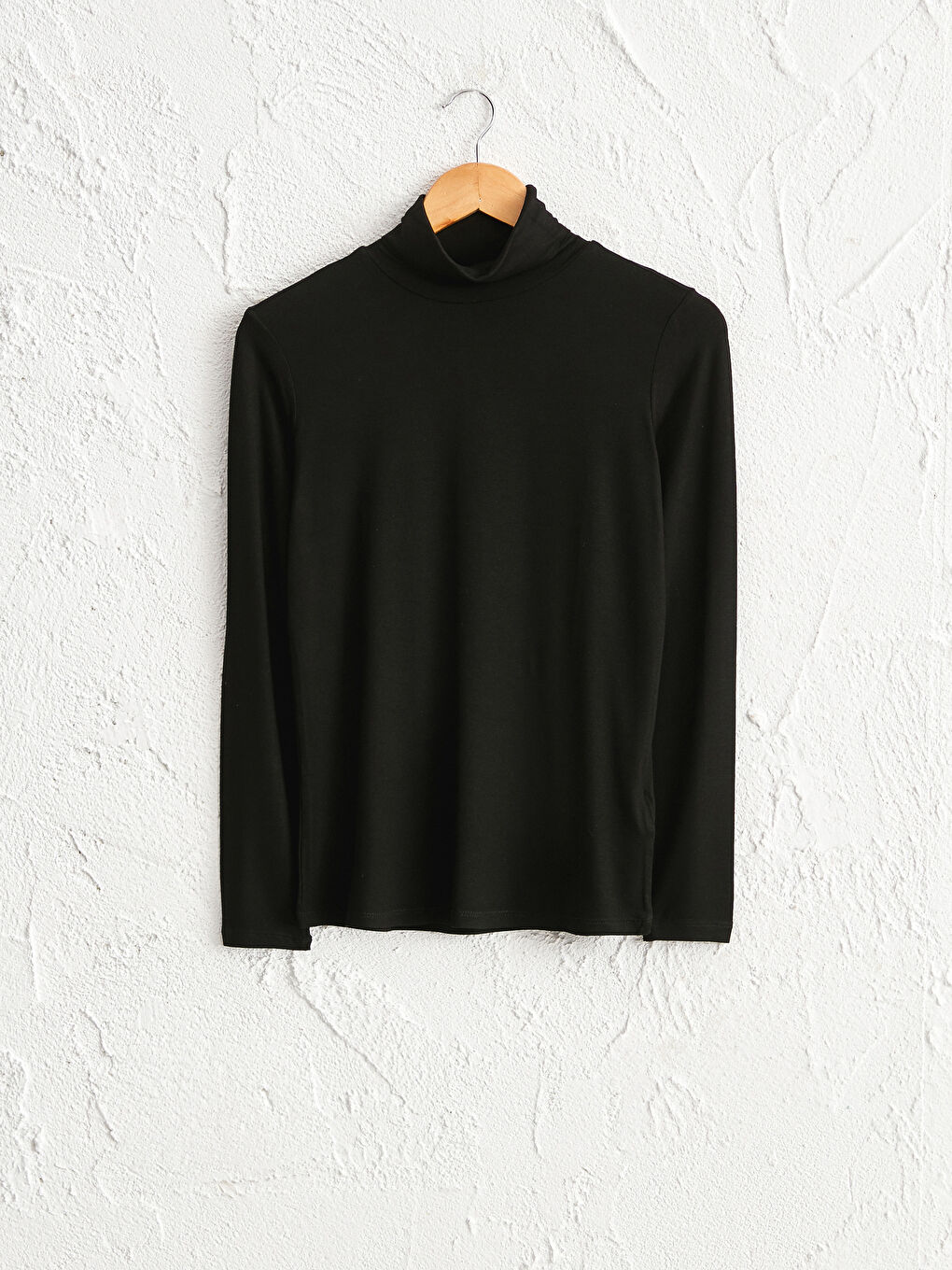 Funnel Neck Plain Long Sleeve Women's T-Shirt