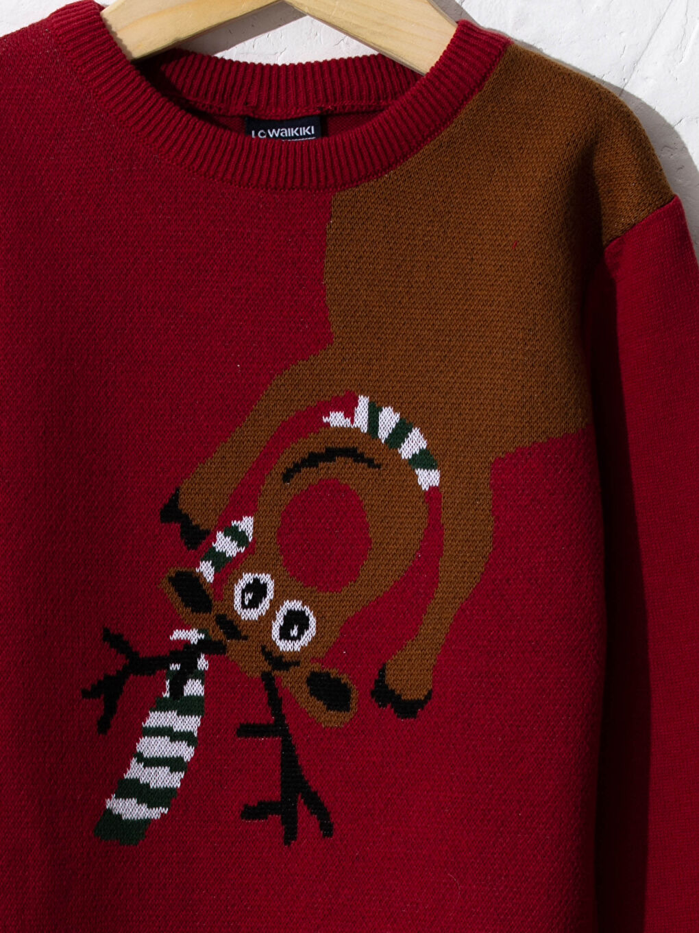 Kırmızı Erkek Çocuk Yılbaşı Temalı İnce Triko Kazak-4