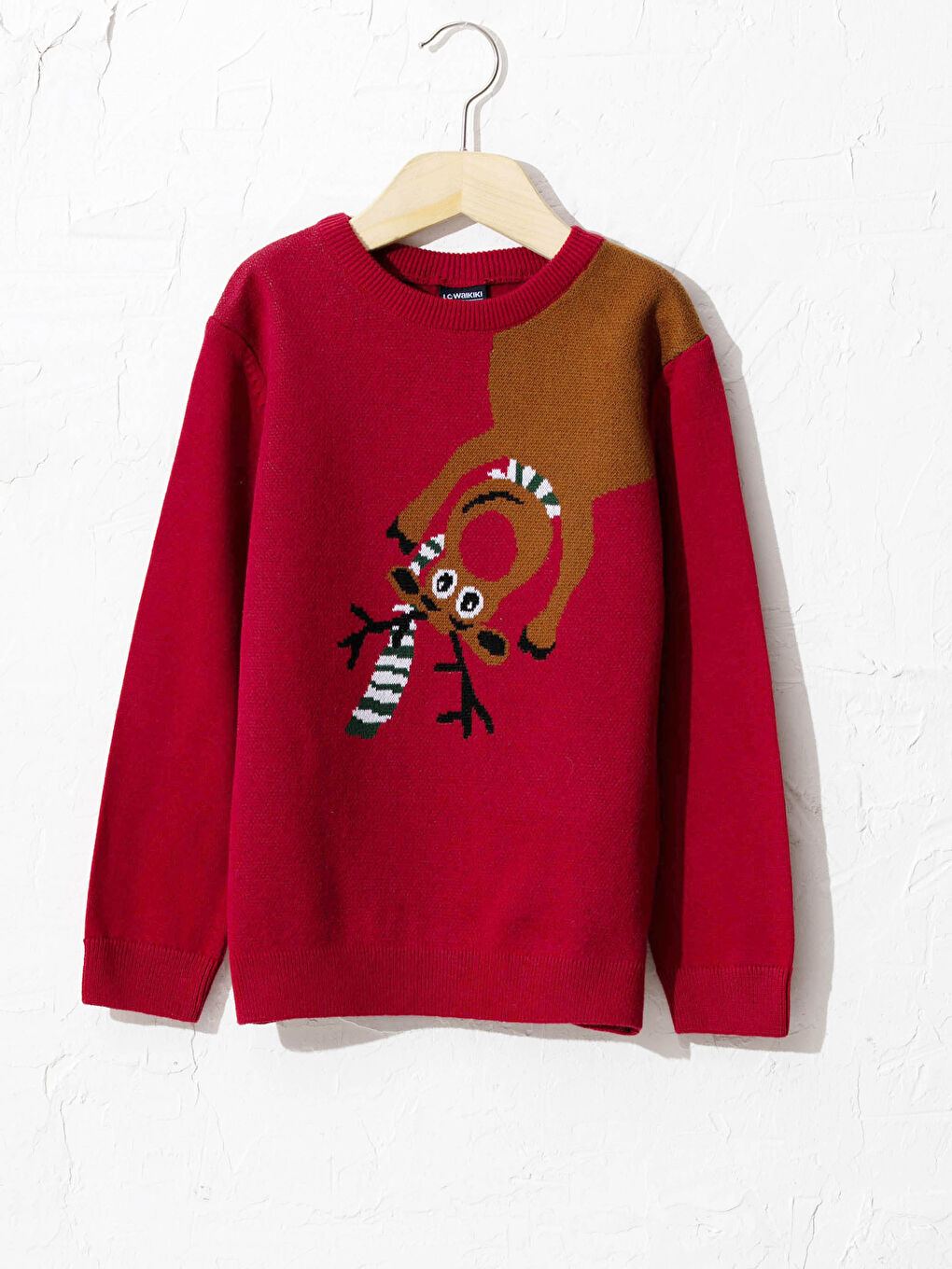 Kırmızı Erkek Çocuk Yılbaşı Temalı İnce Triko Kazak