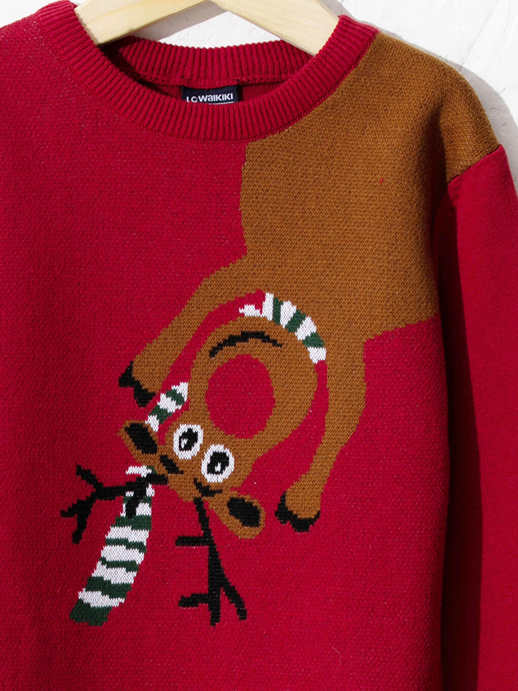 Kırmızı Erkek Çocuk Yılbaşı Temalı İnce Triko Kazak-2